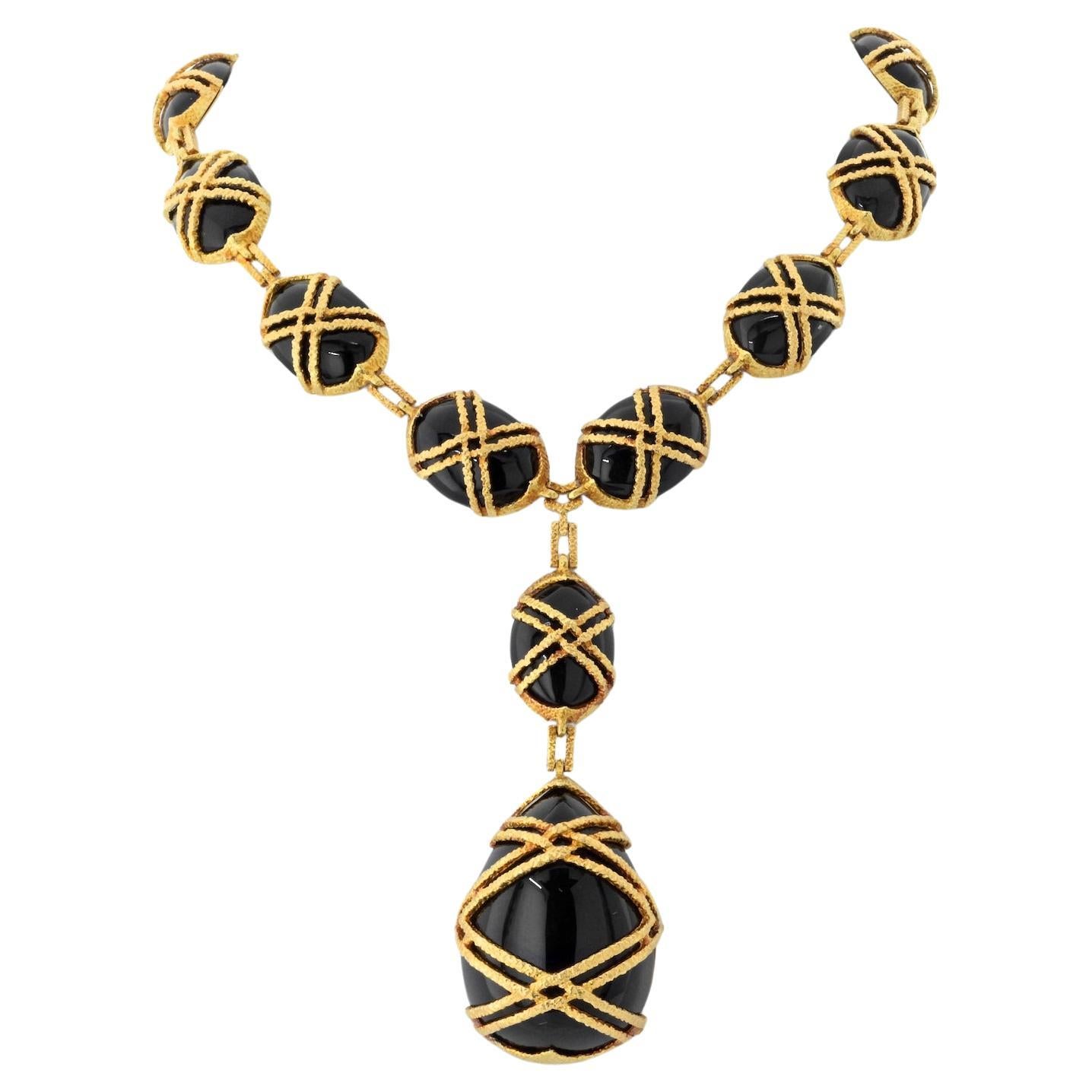 Cartier 18K Yellow Gold 1969 Black Jade Necklace For Sale