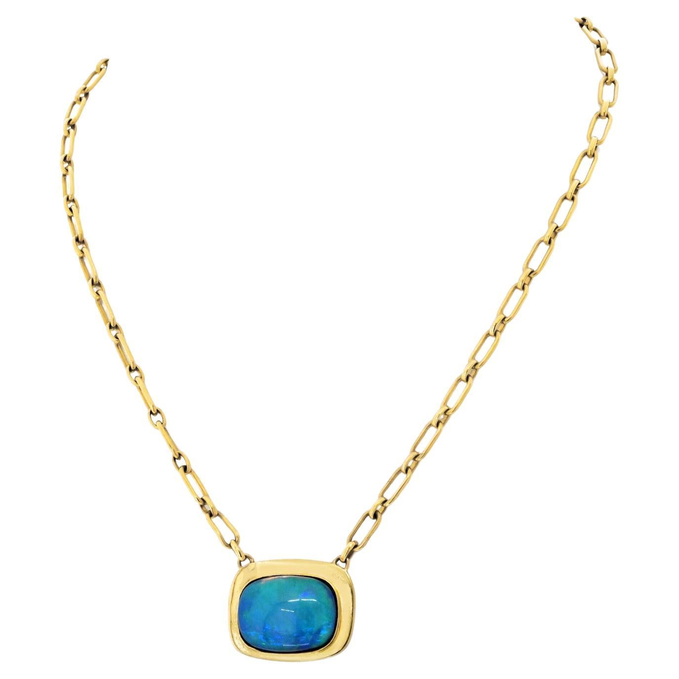 Cartier 18K Yellow Gold 1970's Fire Opal Bezel Set Necklace