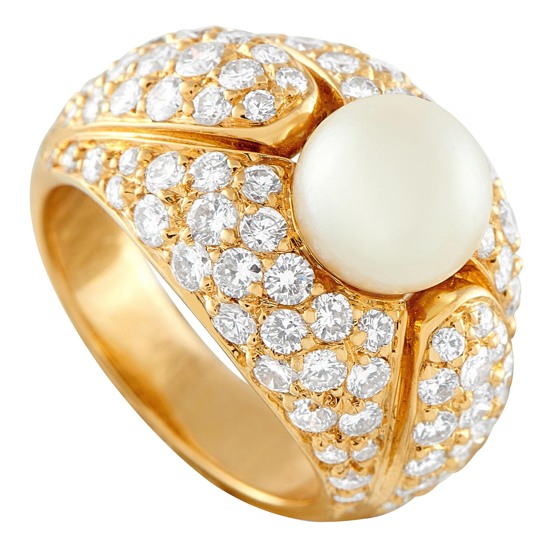 Cartier 18K Yellow Gold 2.25ct Diamond and Pearl Ring in vendita