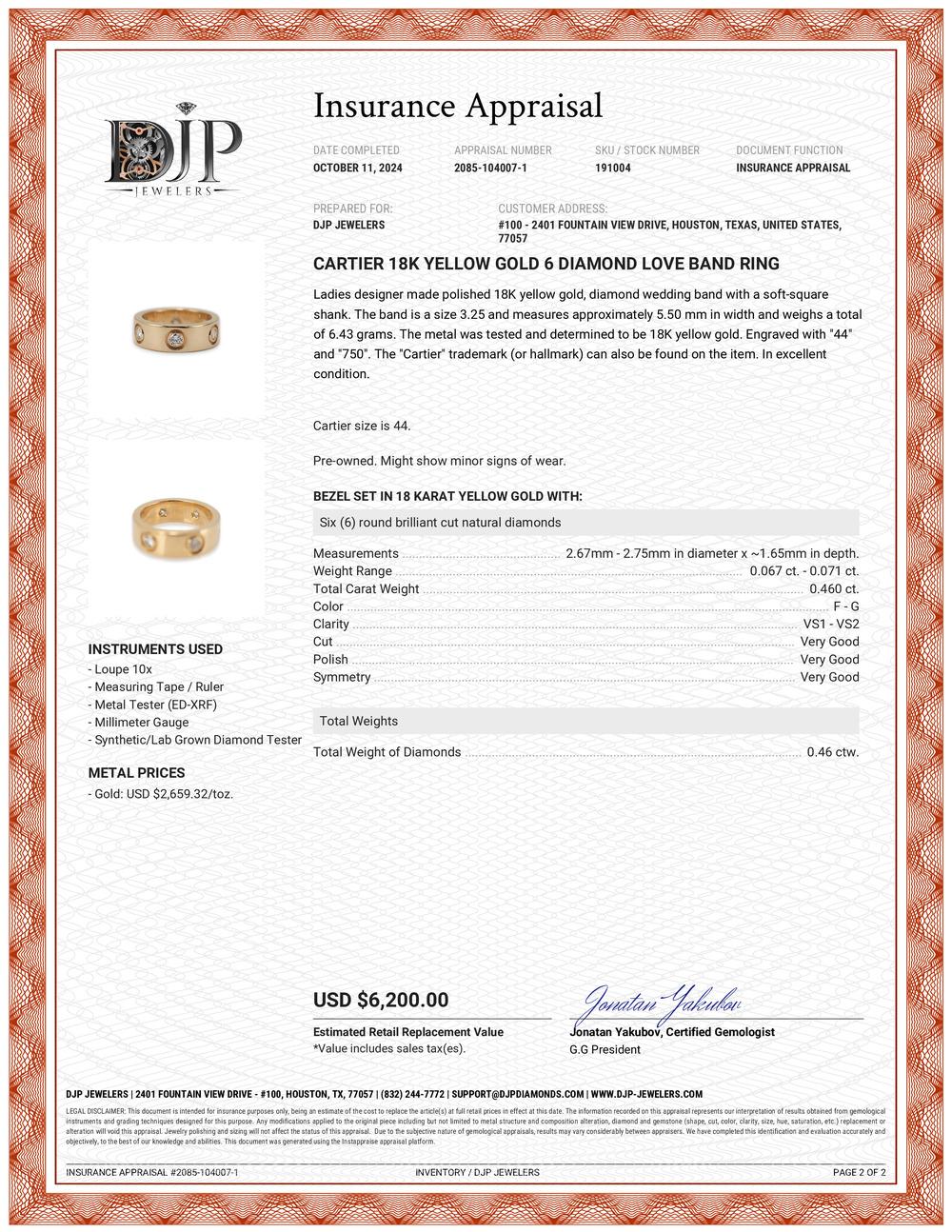Anillo Cartier de oro amarillo de 18 quilates con 6 diamantes del amor en venta 4