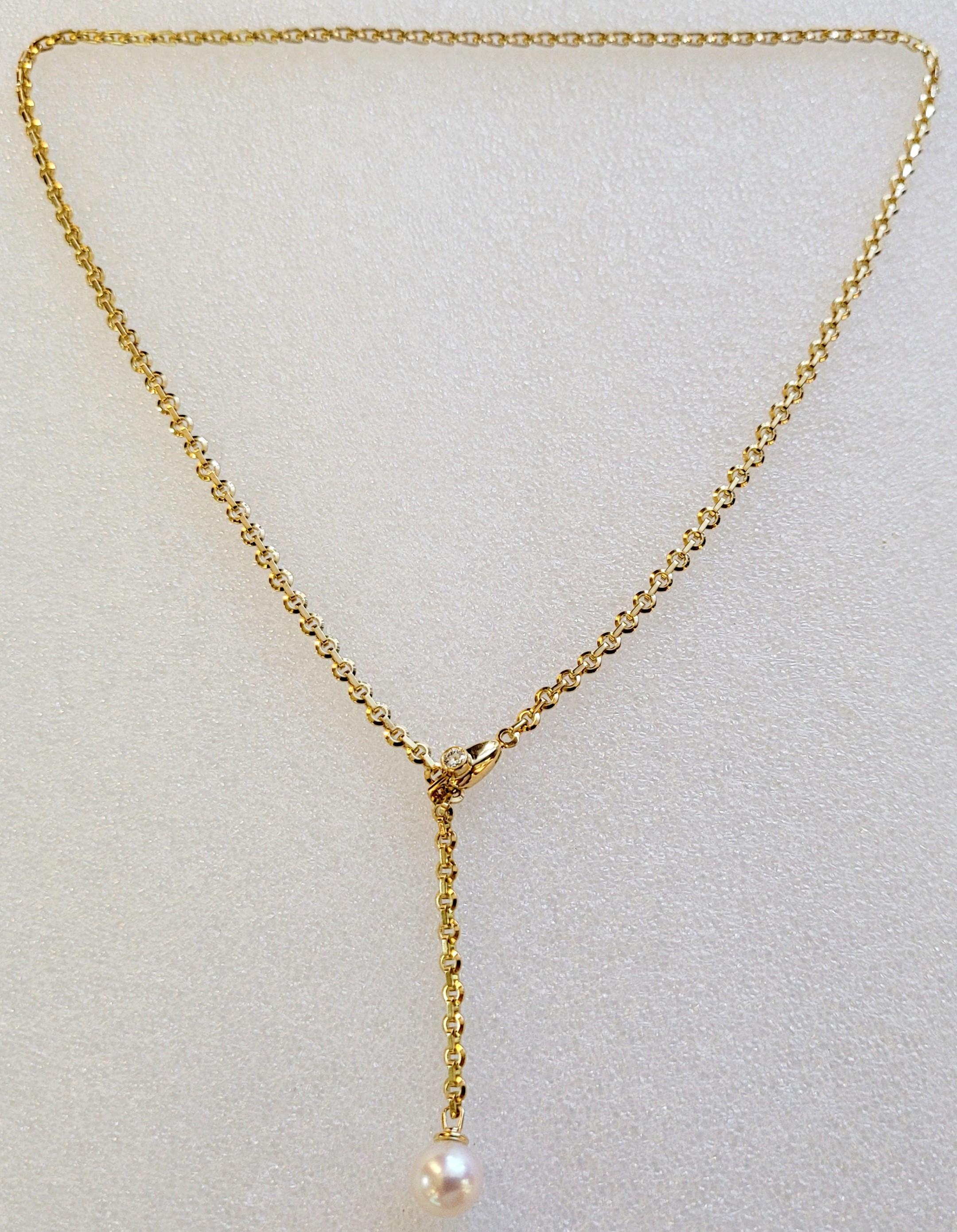 Women's Cartier 18k Yellow Gold Akoya Cultured Pearl & Diamond Lariat Necklace 18.5''