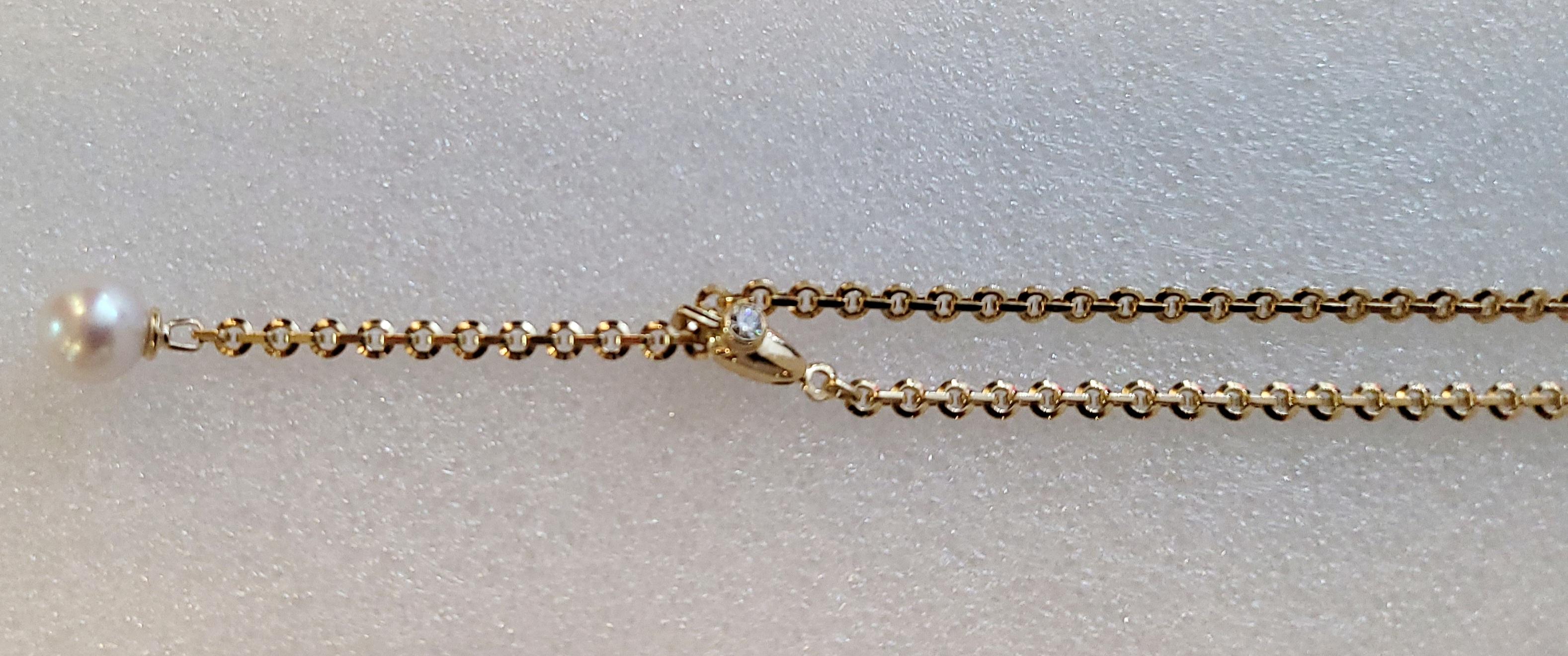 Cartier 18k Yellow Gold Akoya Cultured Pearl & Diamond Lariat Necklace 18.5'' 2