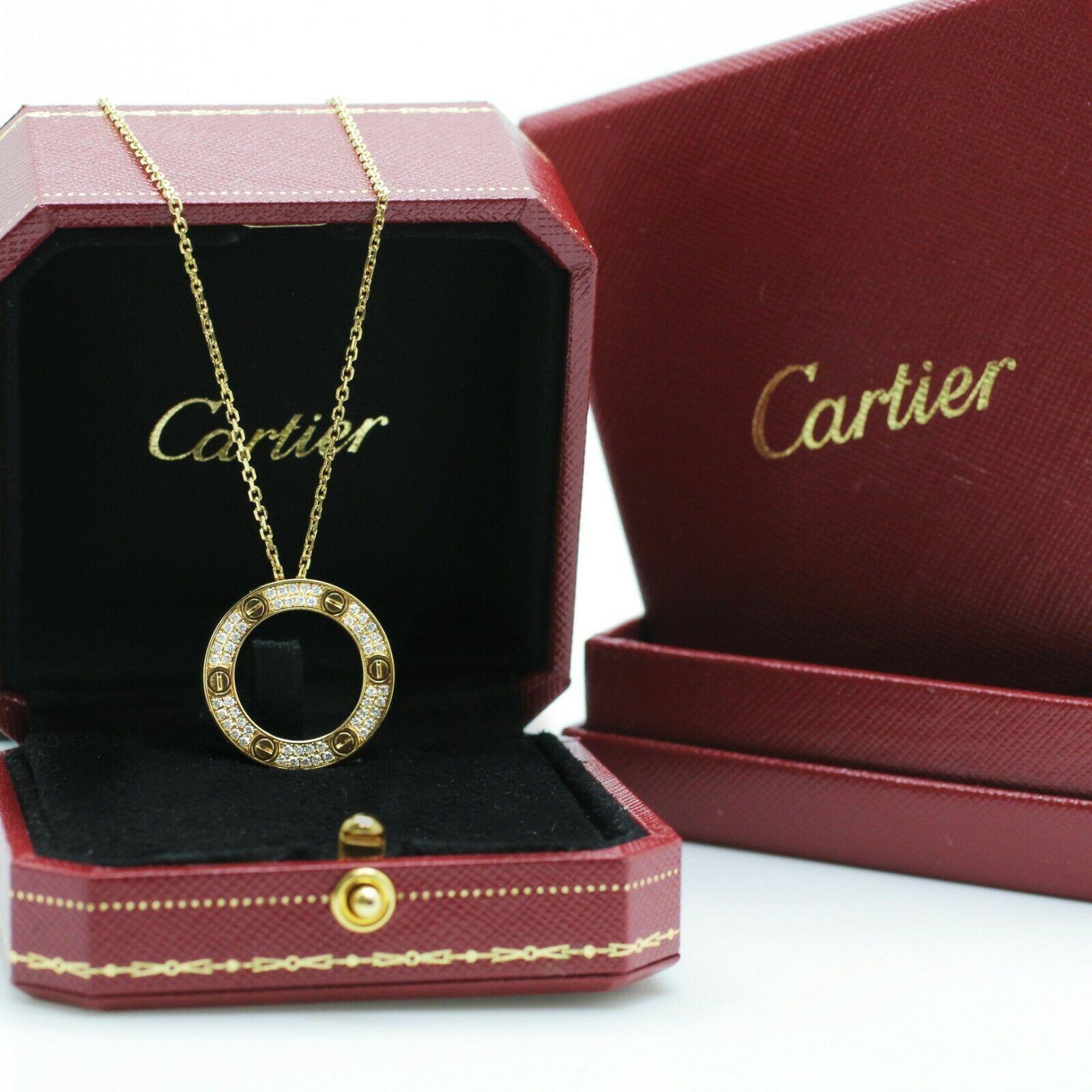 Cartier 18k Gelbgold und Diamant gepflastert LOVE Halskette für Damen oder Herren