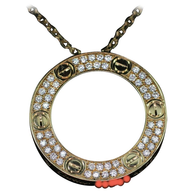Cartier 18k Yellow Gold and Diamond Paved LOVE Necklace at 1stDibs