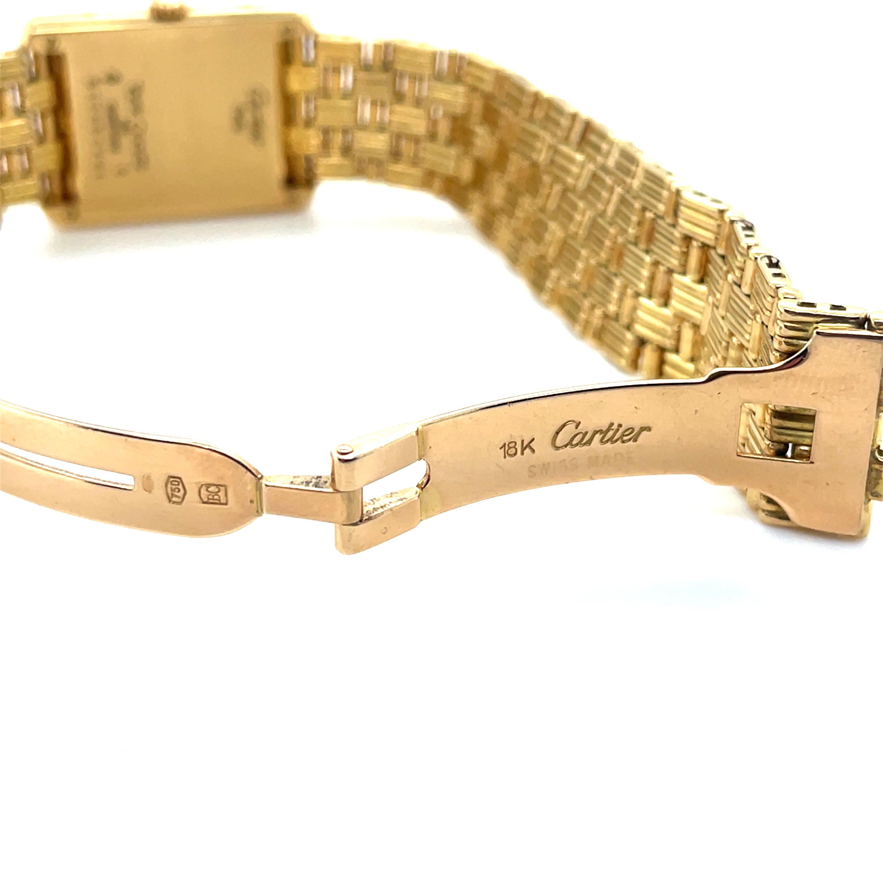 Women's or Men's Cartier, 18K Yellow Gold and Diamond Tank Louis Watch For Sale