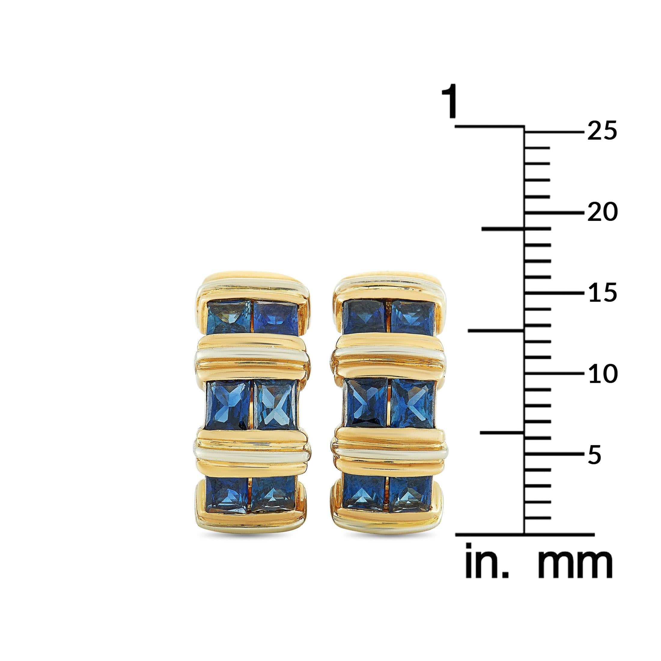 Cartier 18K Yellow Gold and Sapphire Huggie Omega Back Earrings In Excellent Condition In Southampton, PA
