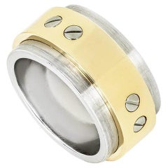 Cartier 18k Yellow Gold and Steel Santos Ring Size 57 B4055900