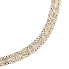 CARTIER 18K Yellow Gold Baguette and Round Diamond Riviere Necklace