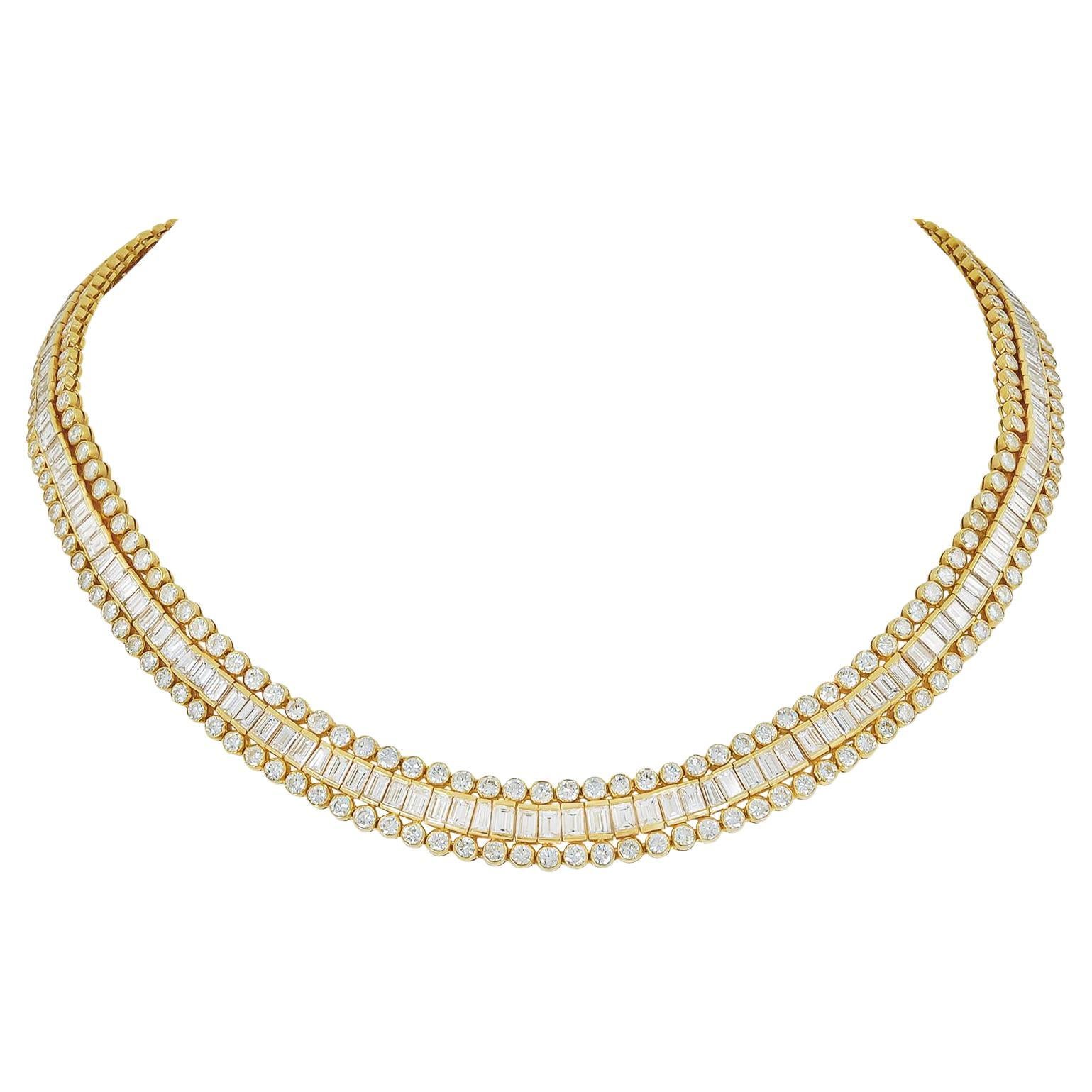 CARTIER Collar Riviere de Oro Amarillo de 18 K con Diamantes Baguette y Redondos en venta