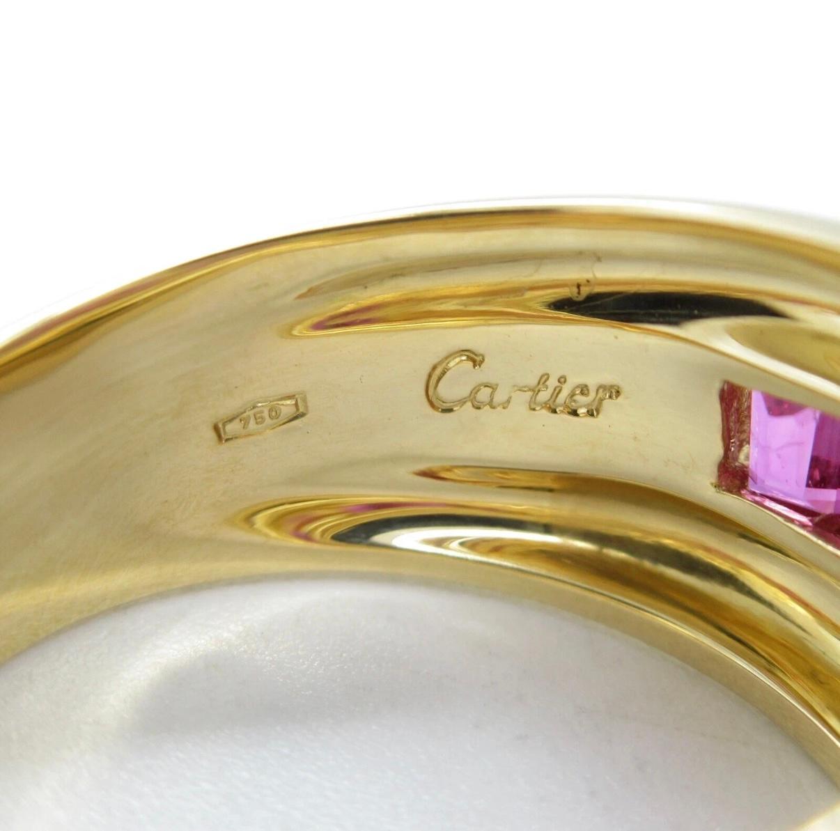 CARTIER 18k Yellow Gold & Baguette Ruby Cocktail Ring 1980s Vintage 2