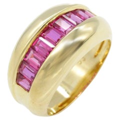 CARTIER 18k Yellow Gold & Baguette Ruby Cocktail Ring 1980s Vintage