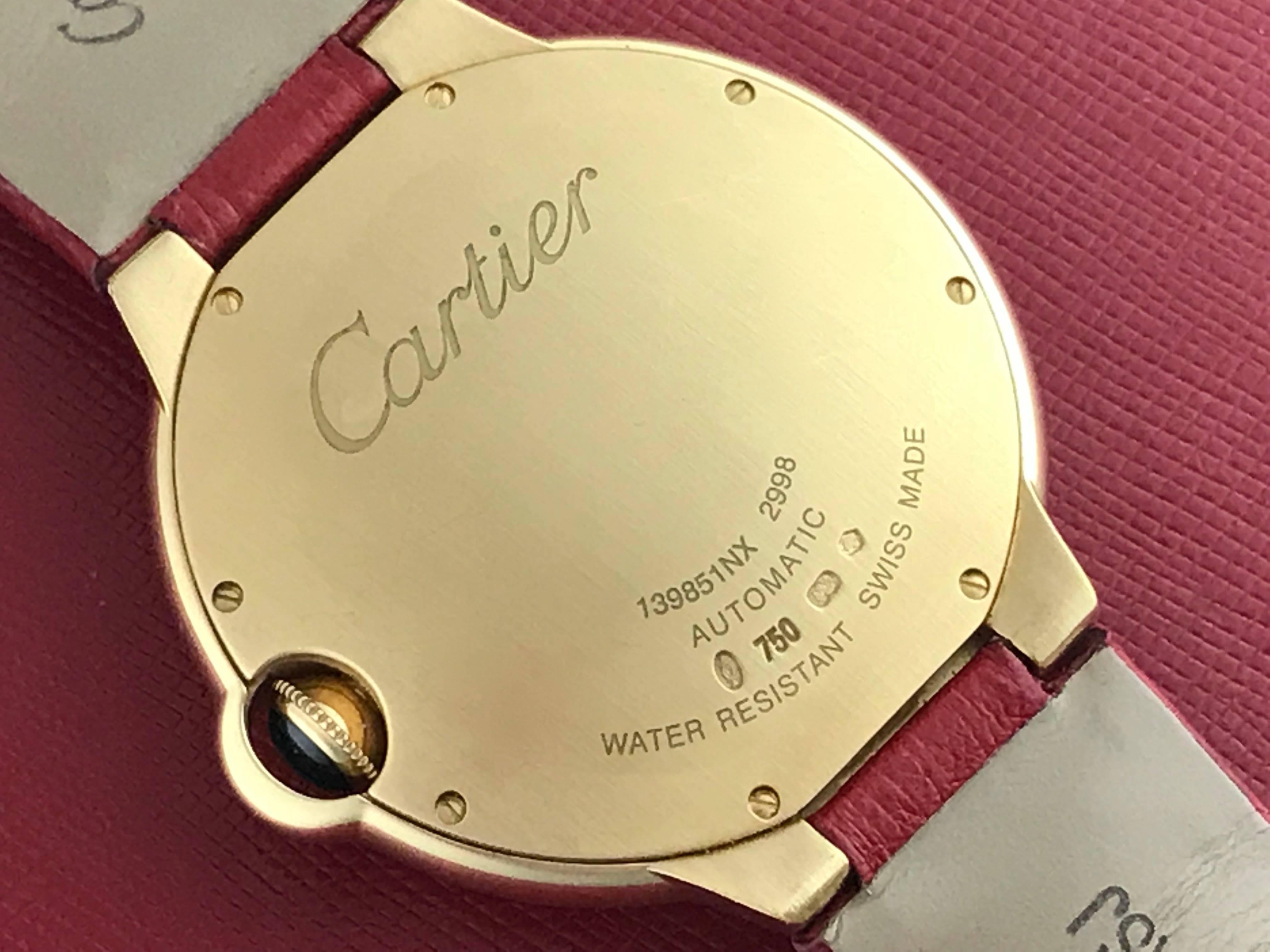 Cartier 18k Yellow Gold Ballon Bleu Automatic Wrist Watch Ref W6900551 1