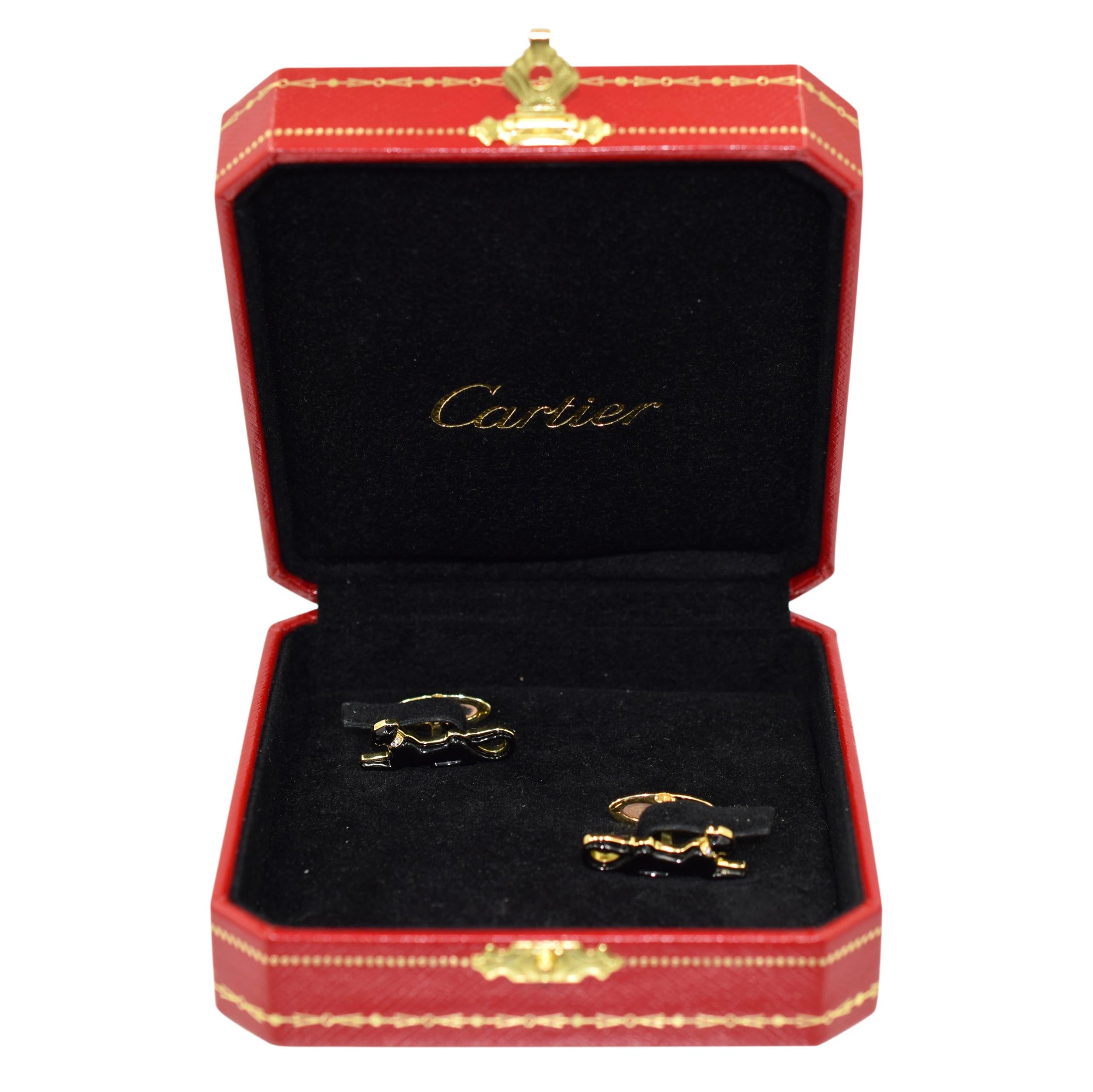 Artist Cartier 18k Yellow Gold Black Panthere Cufflinks