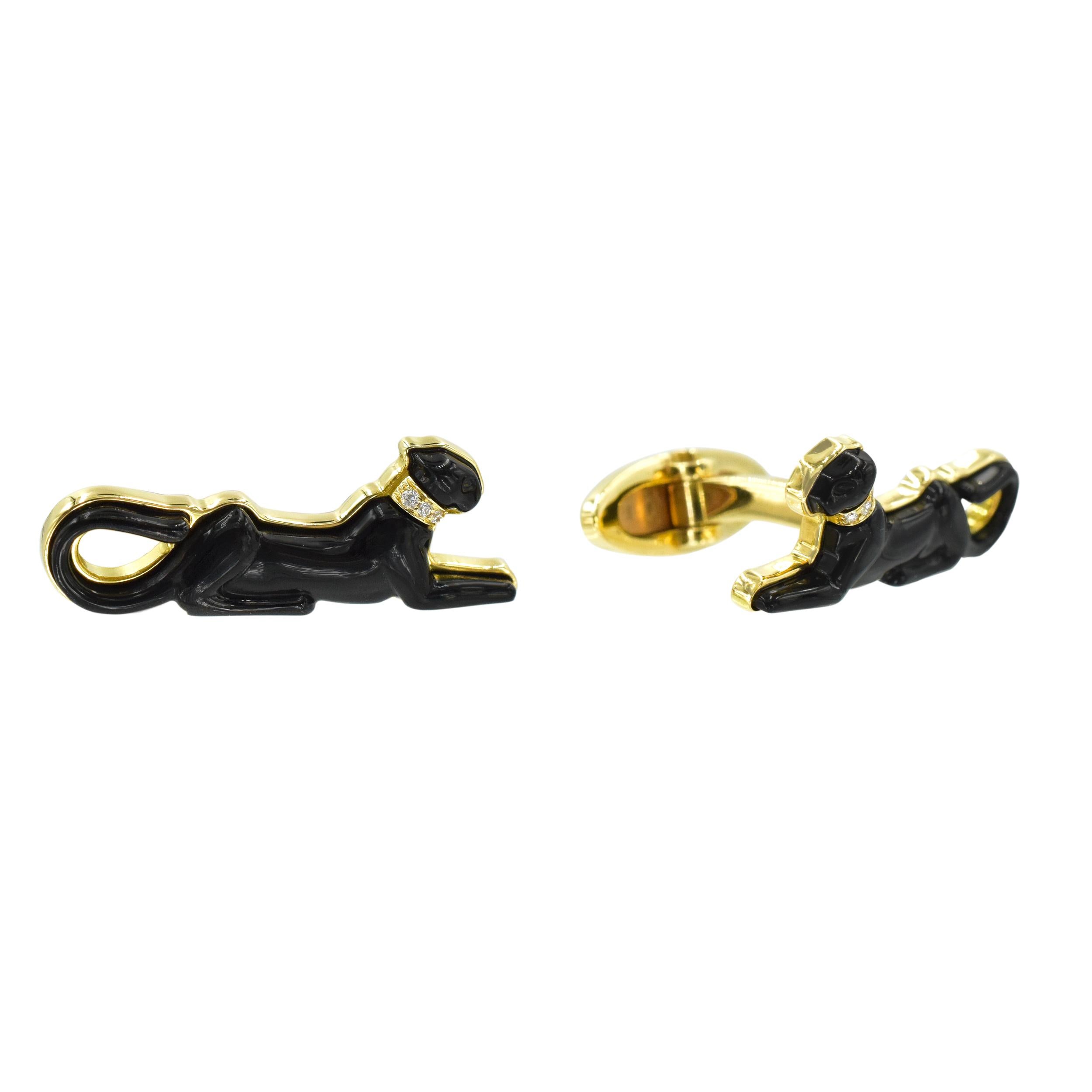 Men's Cartier 18k Yellow Gold Black Panthere Cufflinks