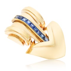 CARTIER 18K Yellow Gold Blue Sapphire Brooch