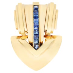 CARTIER 18K Yellow Gold Blue Sapphire Brooch