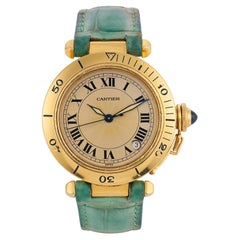 Cartier 18k yellow gold buckle leather strap Pasha watch