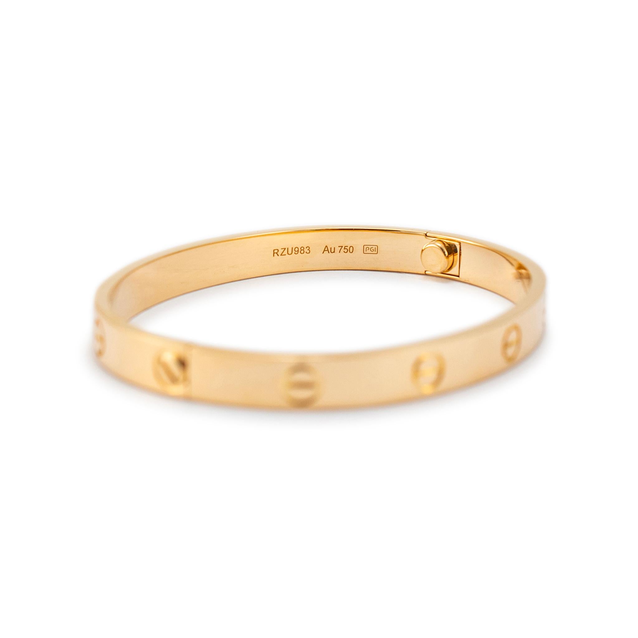Cartier 18K Yellow Gold Classic Love Bangle Bracelet 6