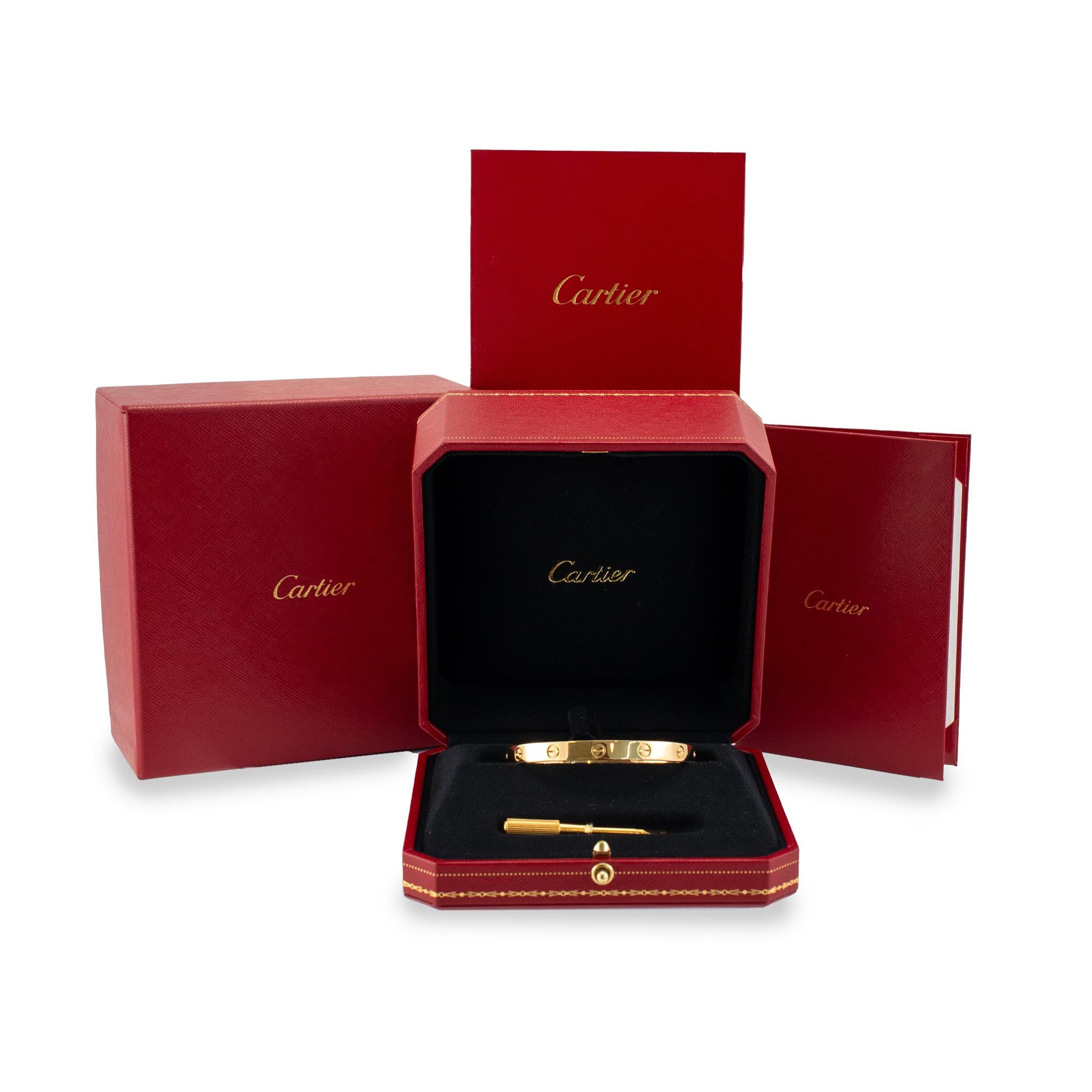 Cartier 18K Yellow Gold Classic Love Bangle Bracelet In Excellent Condition In Houston, TX