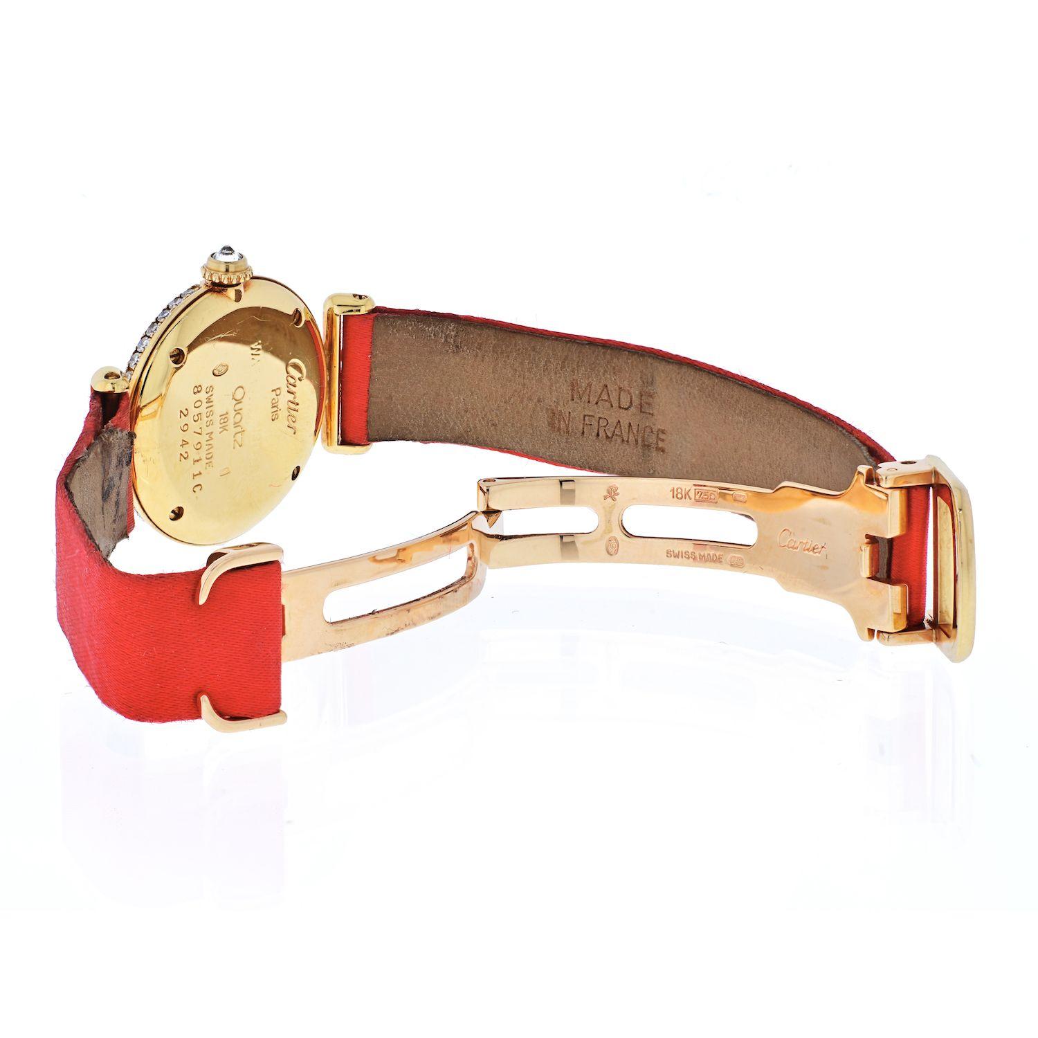 Modern Cartier 18k Yellow Gold Colisee Diamond Satin Strap Watch