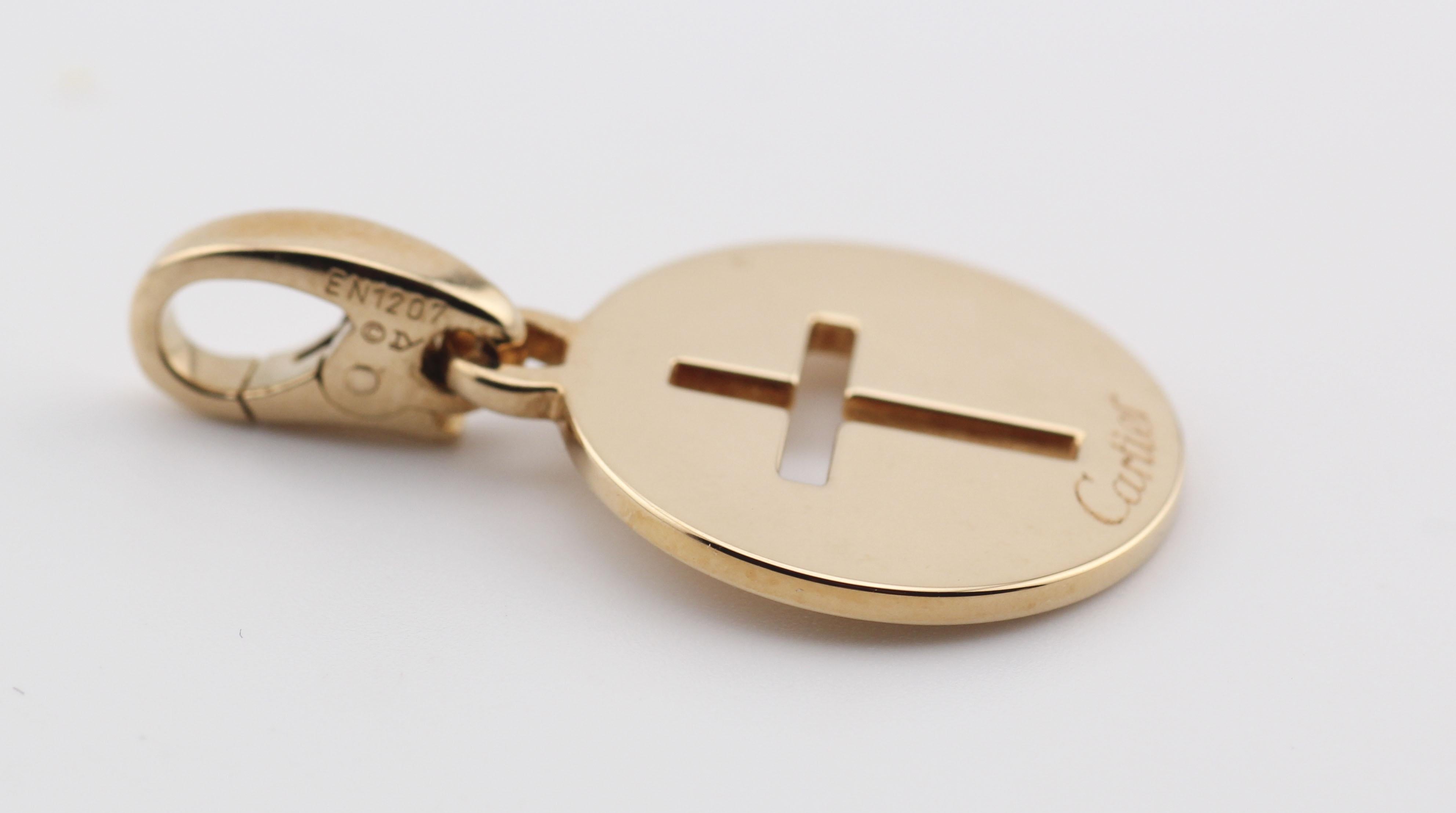 Women's or Men's Cartier 18K Yellow Gold Cross Charm Pendant