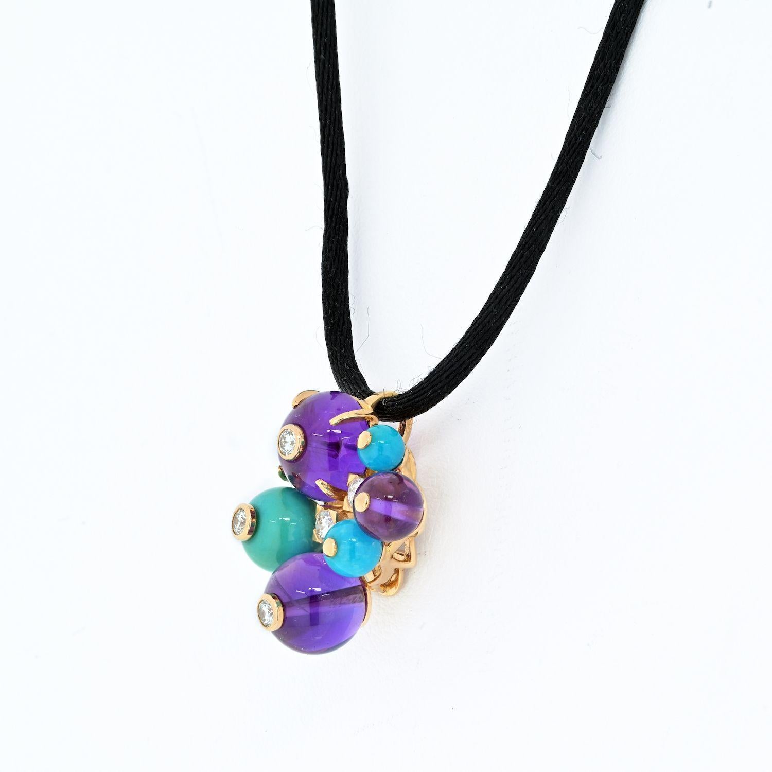 Cabochon Cartier 18K Yellow Gold Delices De Goa Turquoise and Amethyst Pendant