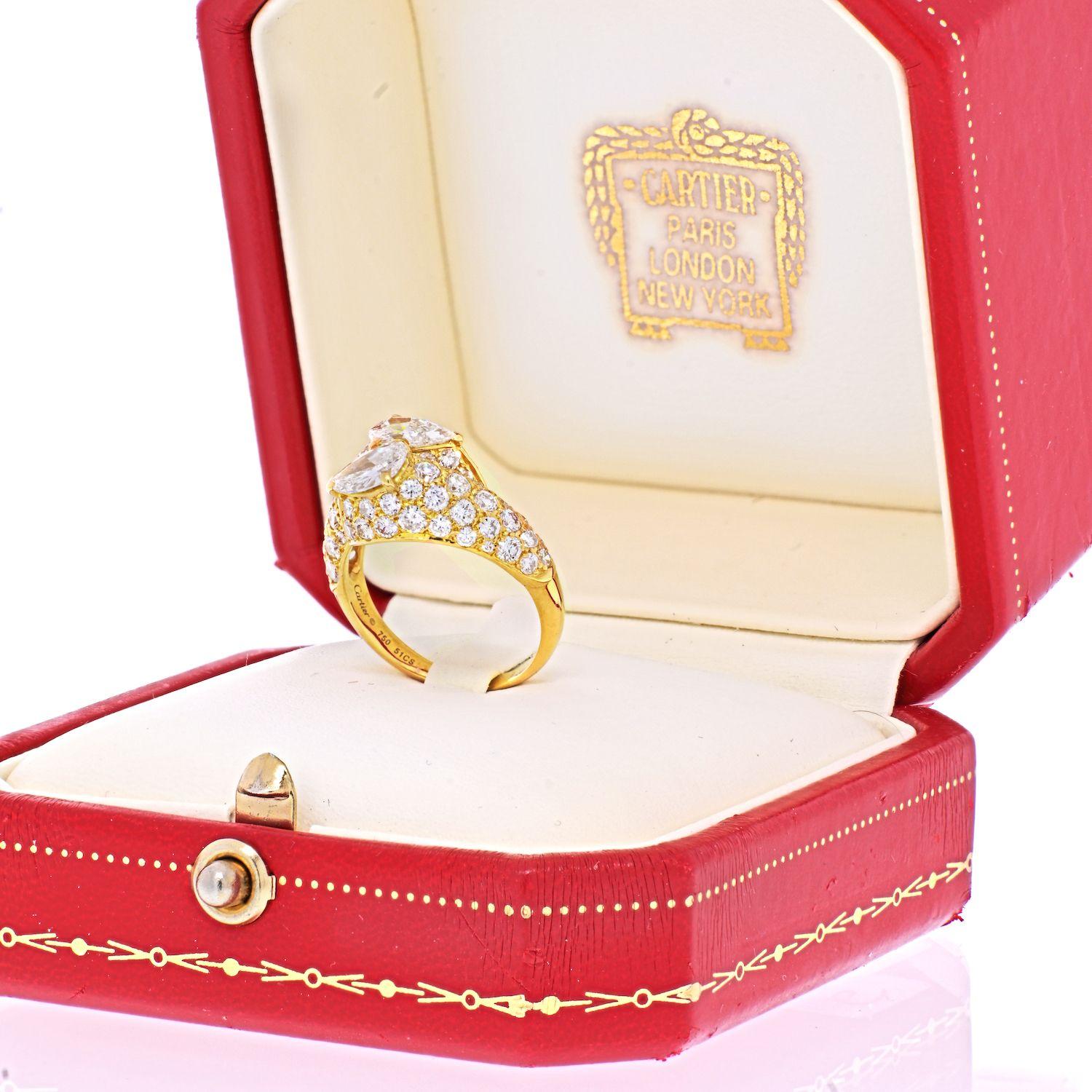 Modern Cartier 18k Yellow Gold Deux Tetes Croisees Diamond Bypass Ring