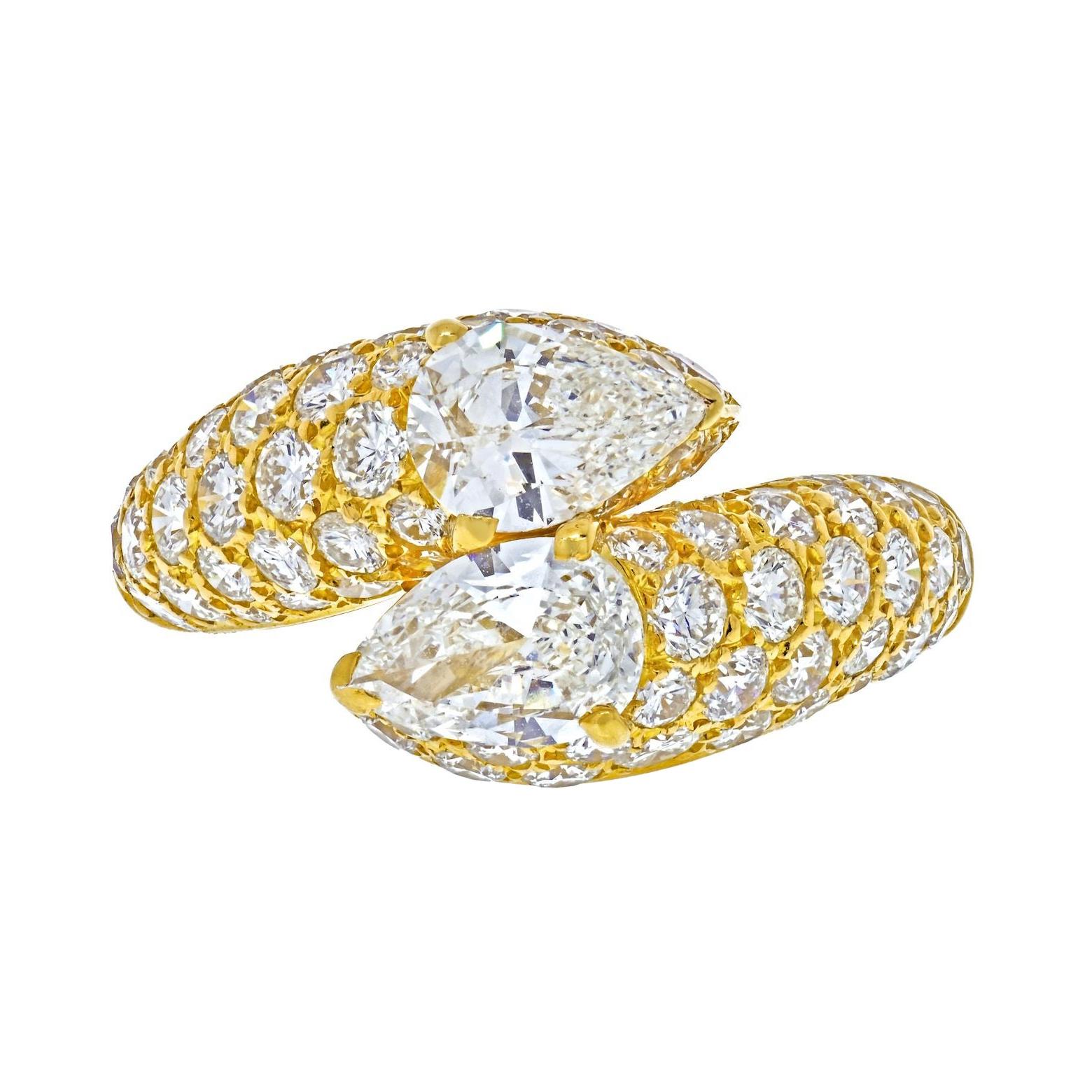 Cartier 18k Yellow Gold Deux Tetes Croisees Diamond Bypass Ring