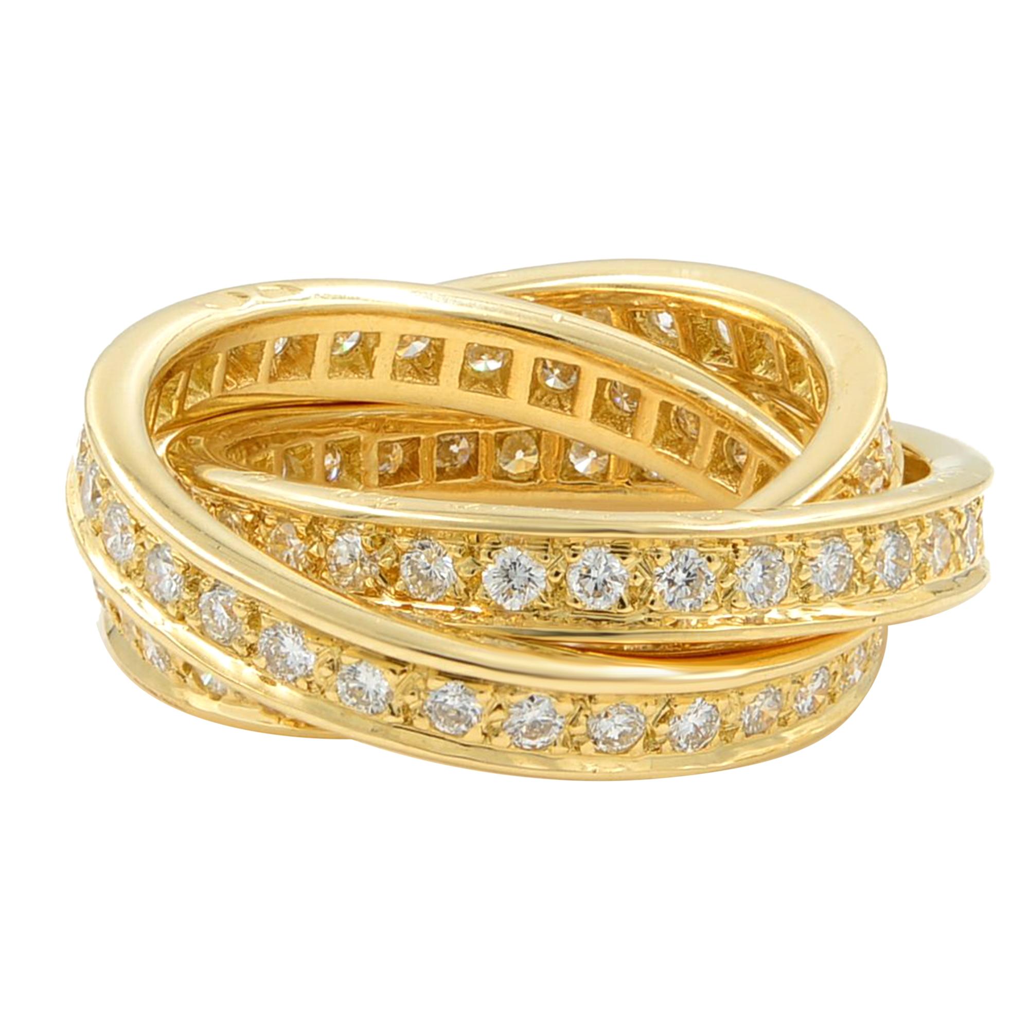 Modern Cartier 18 Karat Yellow Gold Diamond 1.55 Carat Trinity Ring