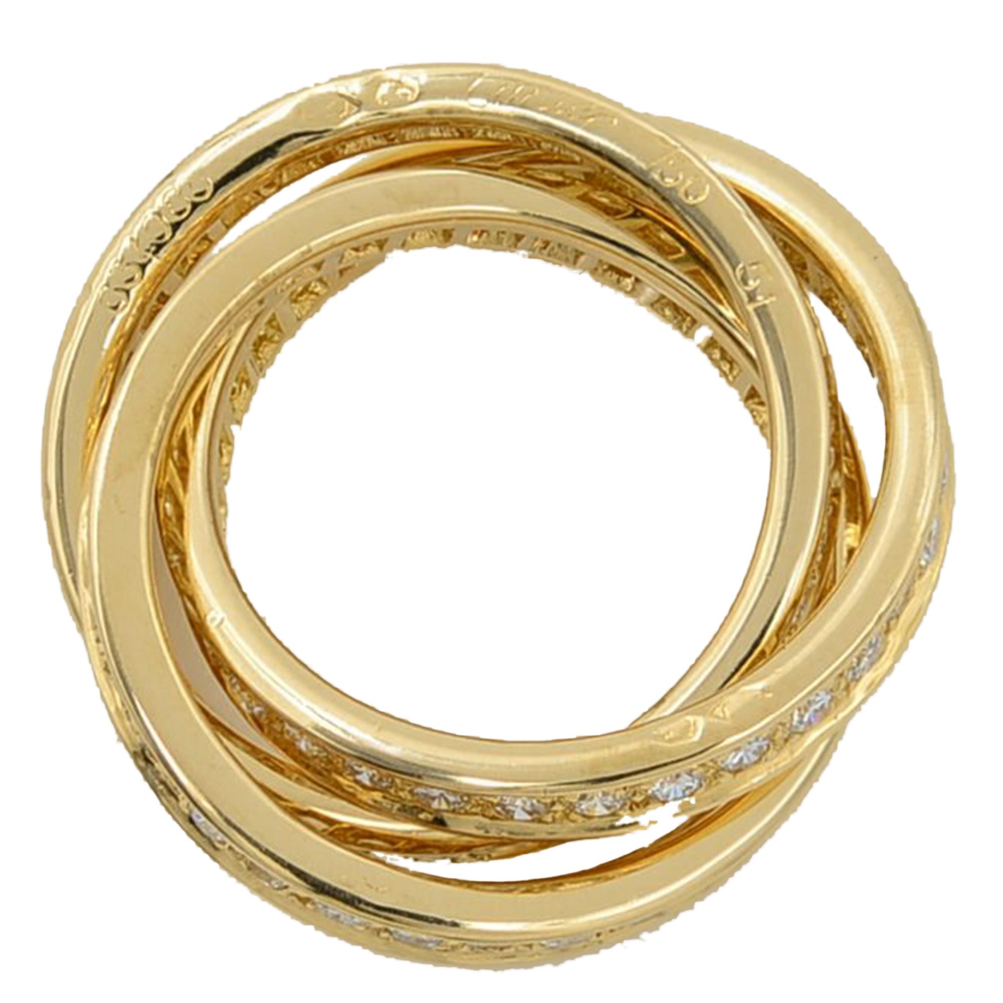 Women's Cartier 18 Karat Yellow Gold Diamond 1.55 Carat Trinity Ring