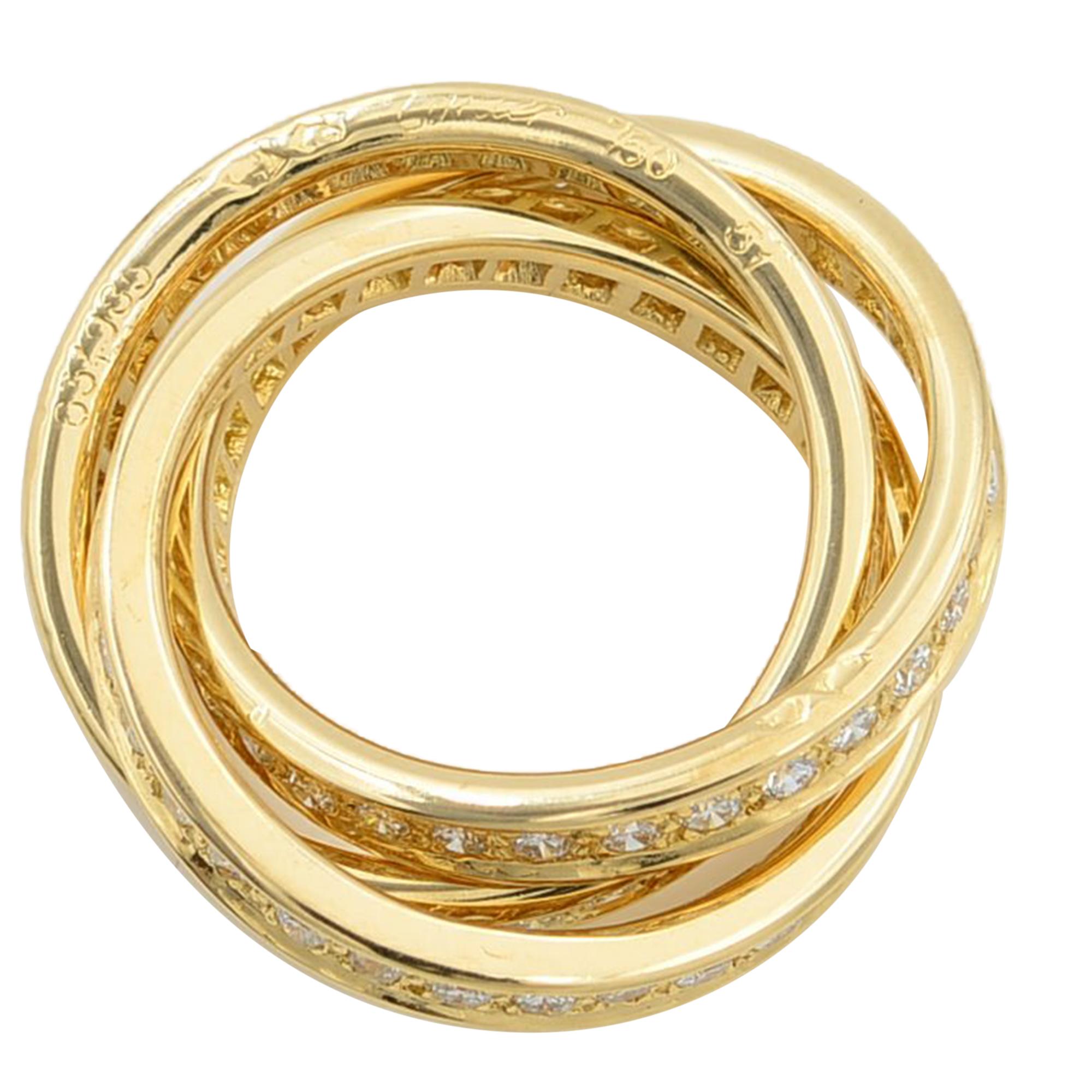 Cartier 18 Karat Yellow Gold Diamond 1.55 Carat Trinity Ring 1