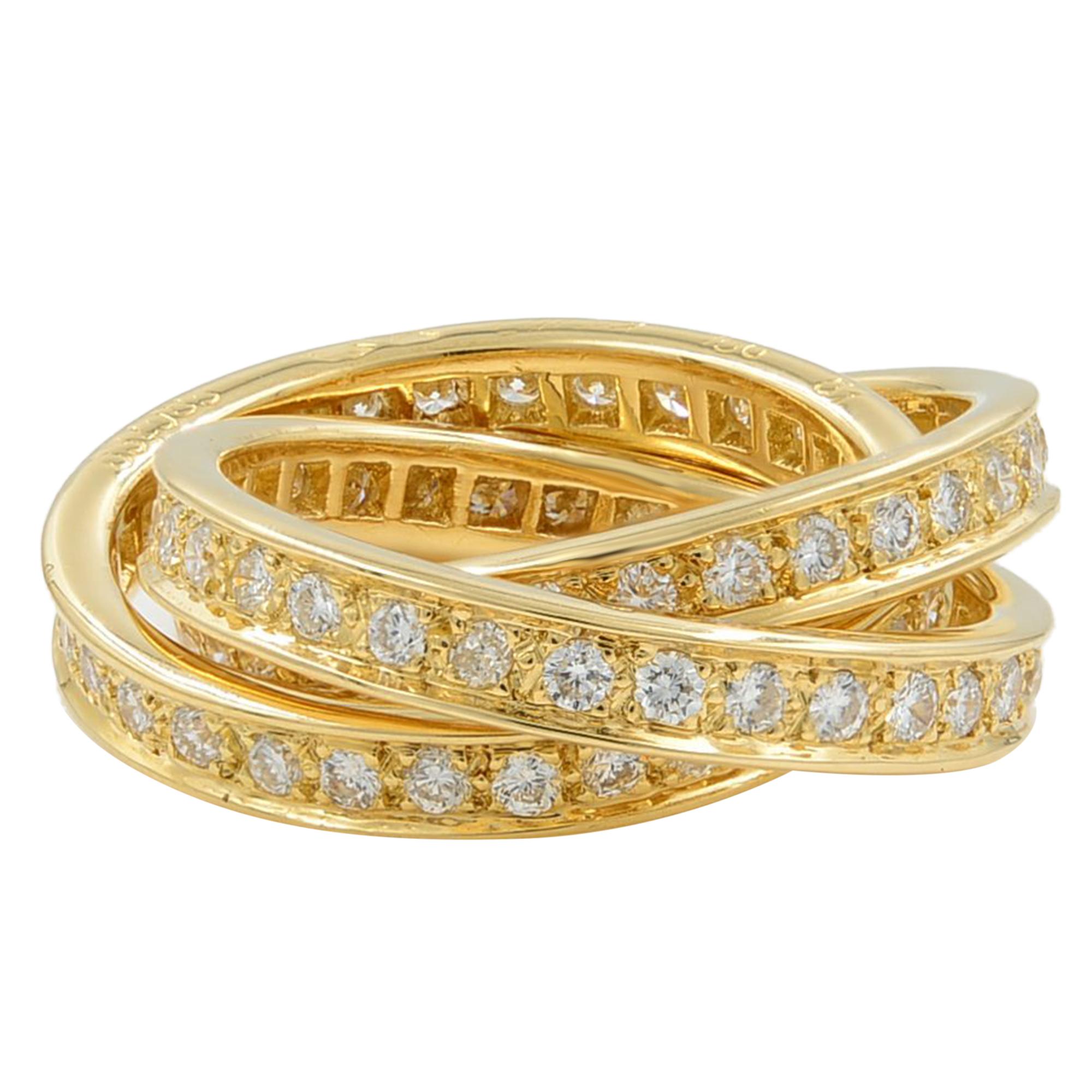 Cartier 18 Karat Yellow Gold Diamond 1.55 Carat Trinity Ring