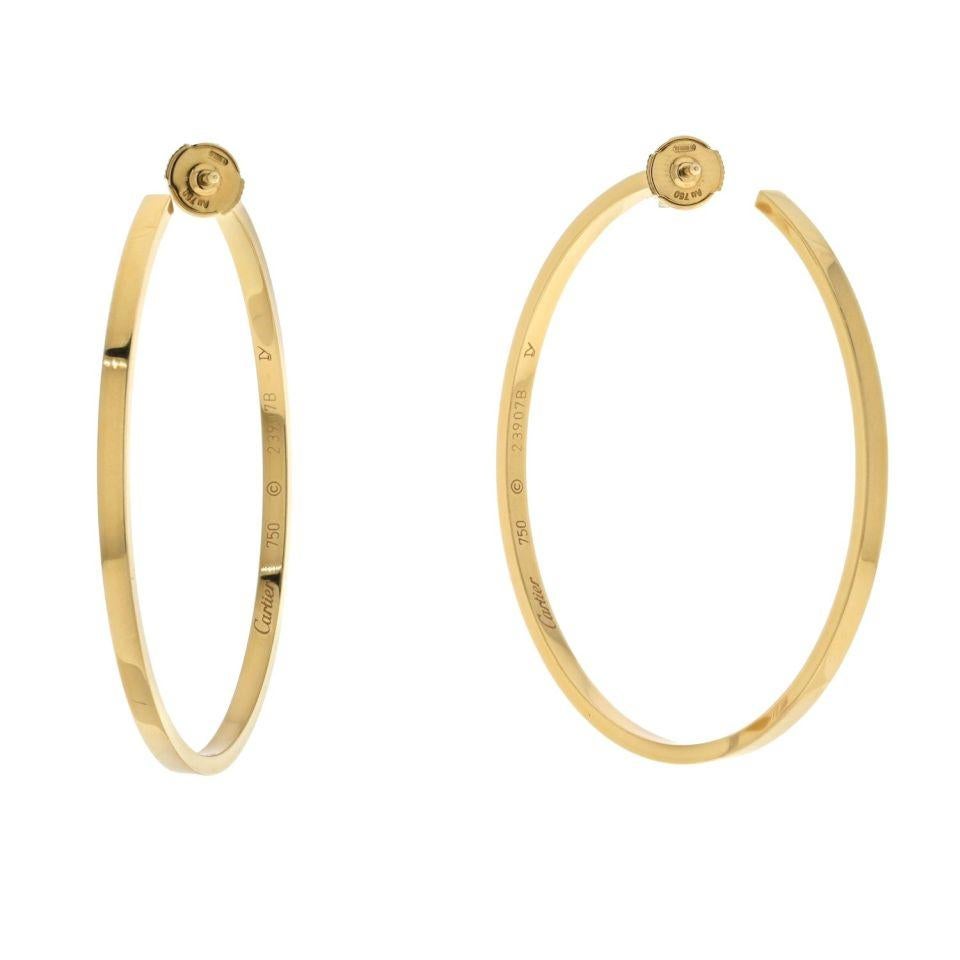 Modern Cartier 18K Yellow Gold Diamond 2.25in Hoop Earrings