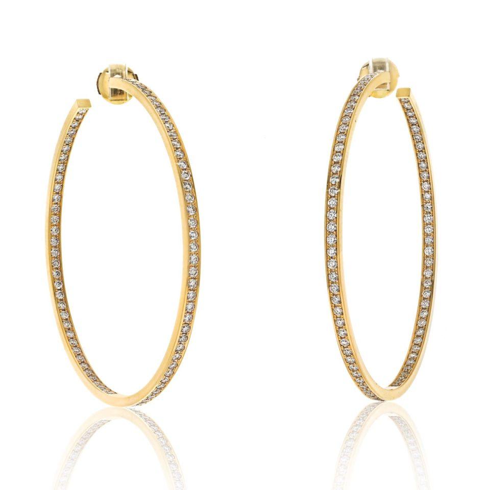 Cartier 18K Yellow Gold Diamond 2.25in Hoop Earrings In Excellent Condition In New York, NY