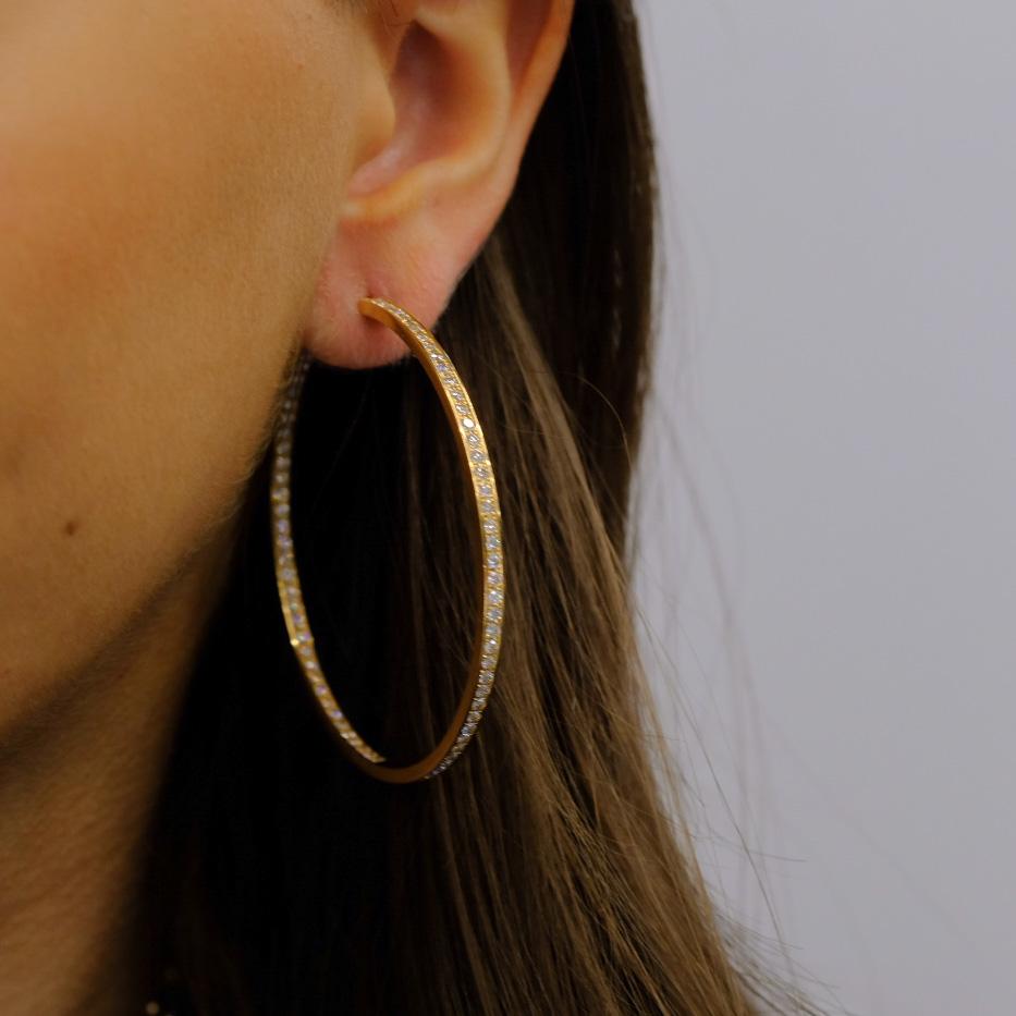 Women's Cartier 18K Yellow Gold Diamond 2.25in Hoop Earrings