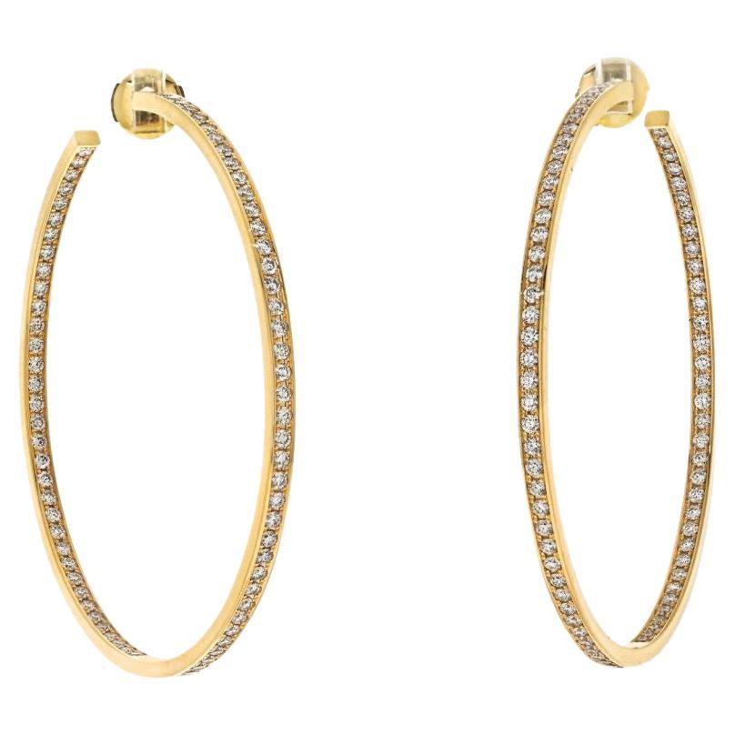 Cartier 18K Yellow Gold Diamond 2.25in Hoop Earrings