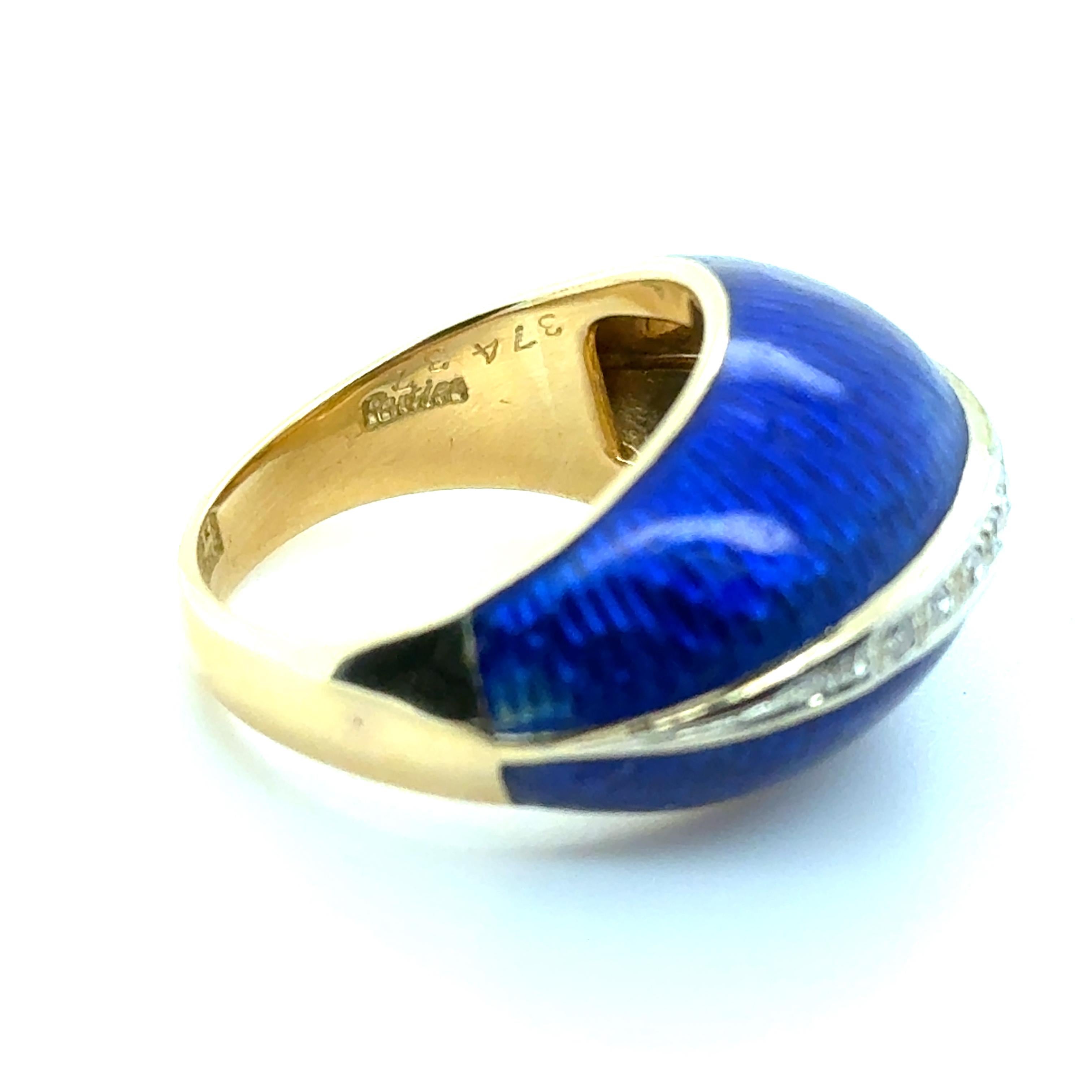 Round Cut Cartier, 18K Yellow Gold, Diamond and Enamel Bombe Ring
