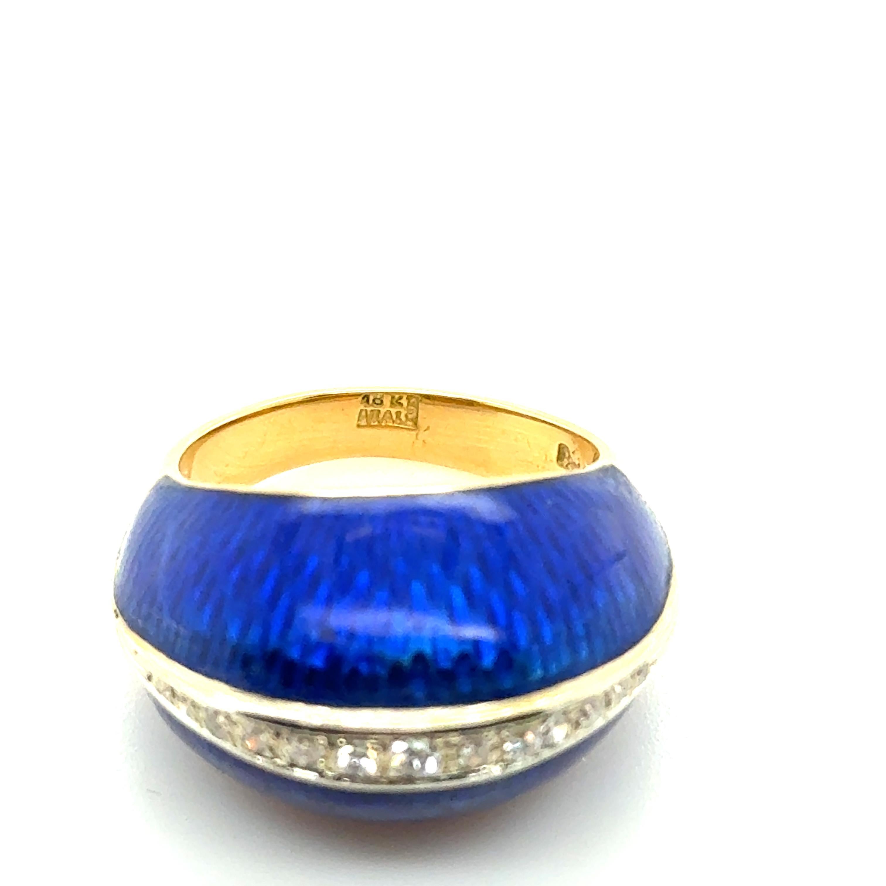 Cartier, 18K Yellow Gold, Diamond and Enamel Bombe Ring In Excellent Condition In Chicago, IL