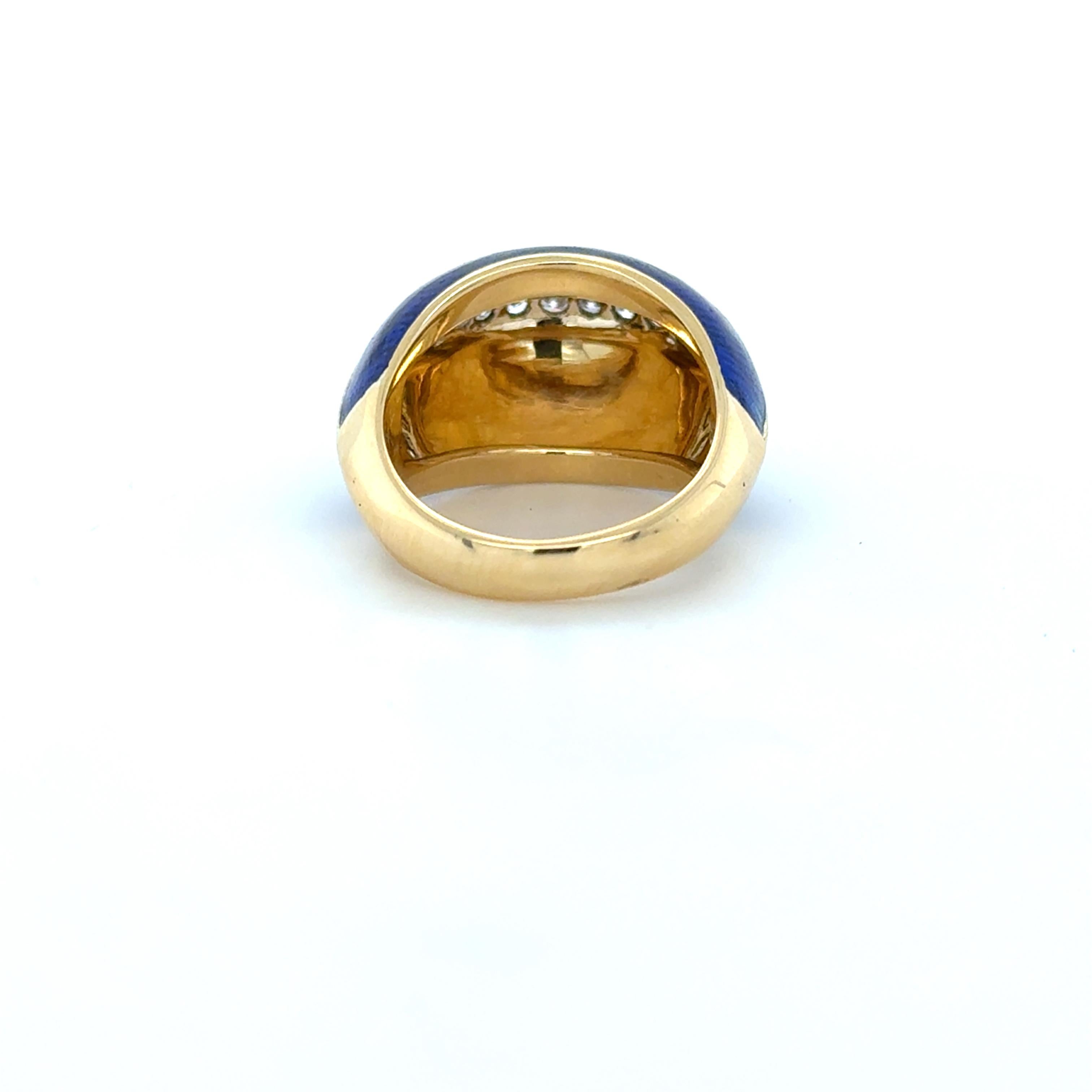 Women's Cartier, 18K Yellow Gold, Diamond and Enamel Bombe Ring