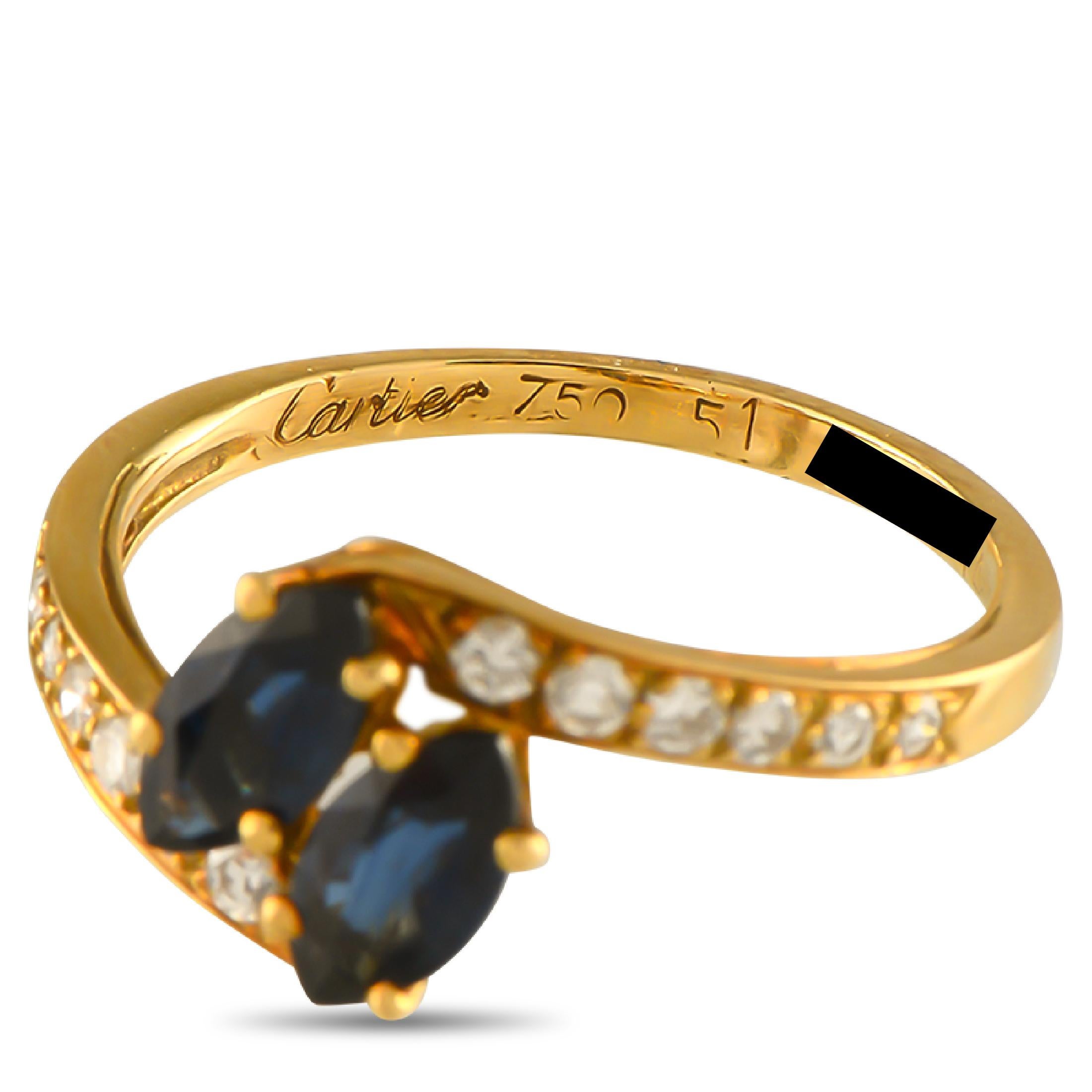 Anello Cartier in oro giallo 18 carati con diamanti e zaffiri In condizioni ottime in vendita a Southampton, PA