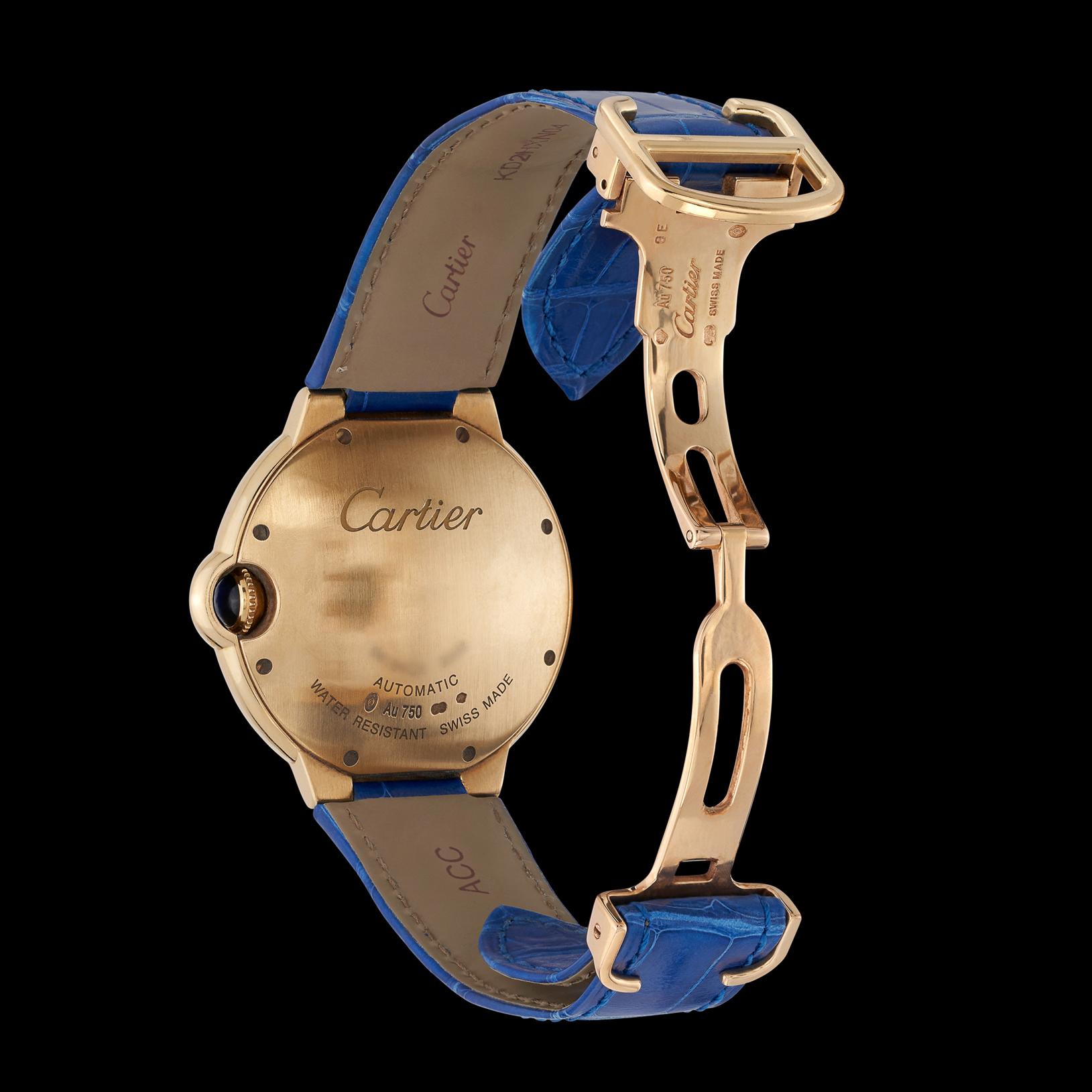 Cartier Montre-bracelet bleu ballon en or jaune 18 carats et diamants en vente 2