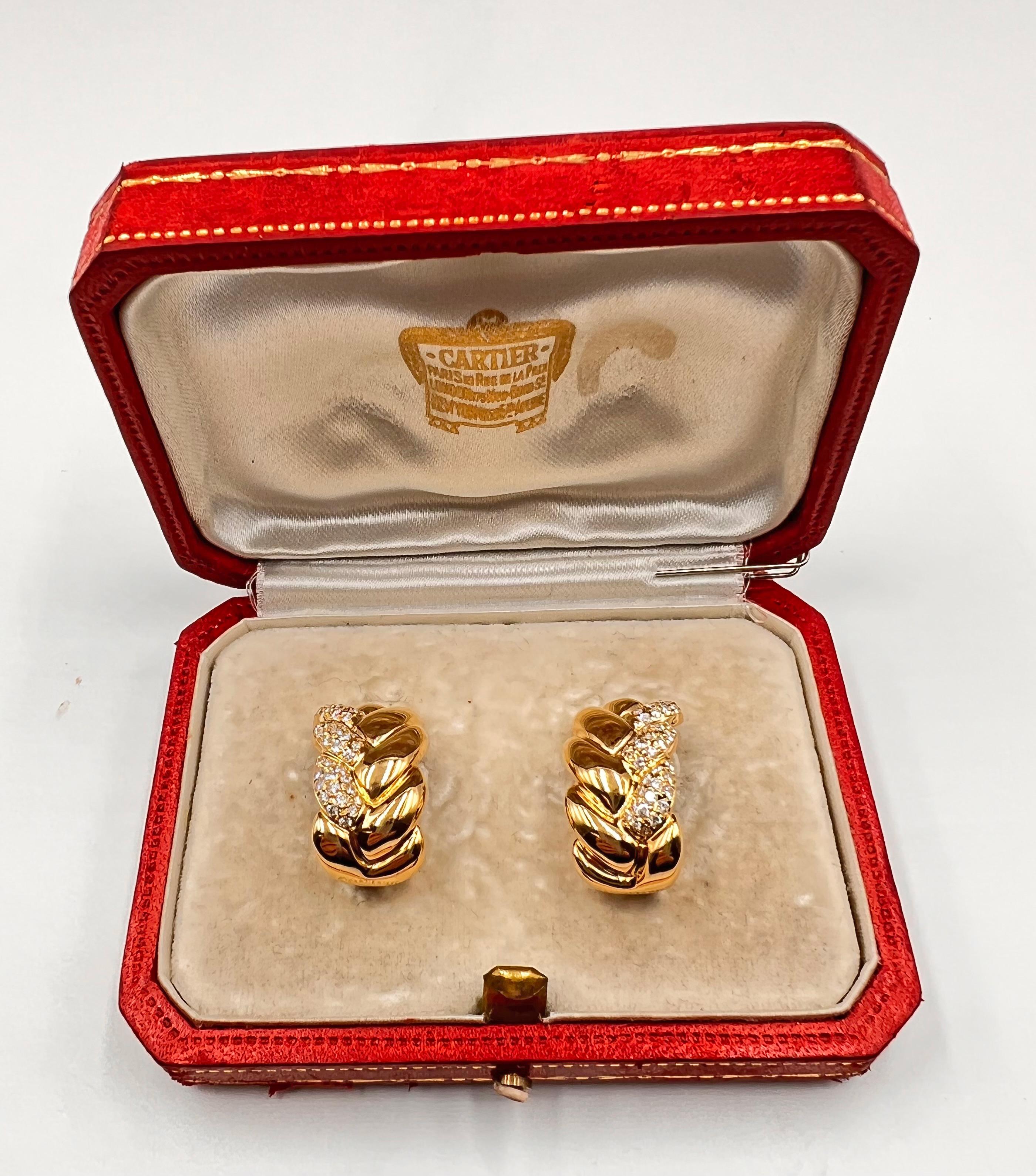 Cartier 18 Karat Gelbgold Diamant-Armband-Ohrclips im Zustand „Gut“ in Palm Beach, FL