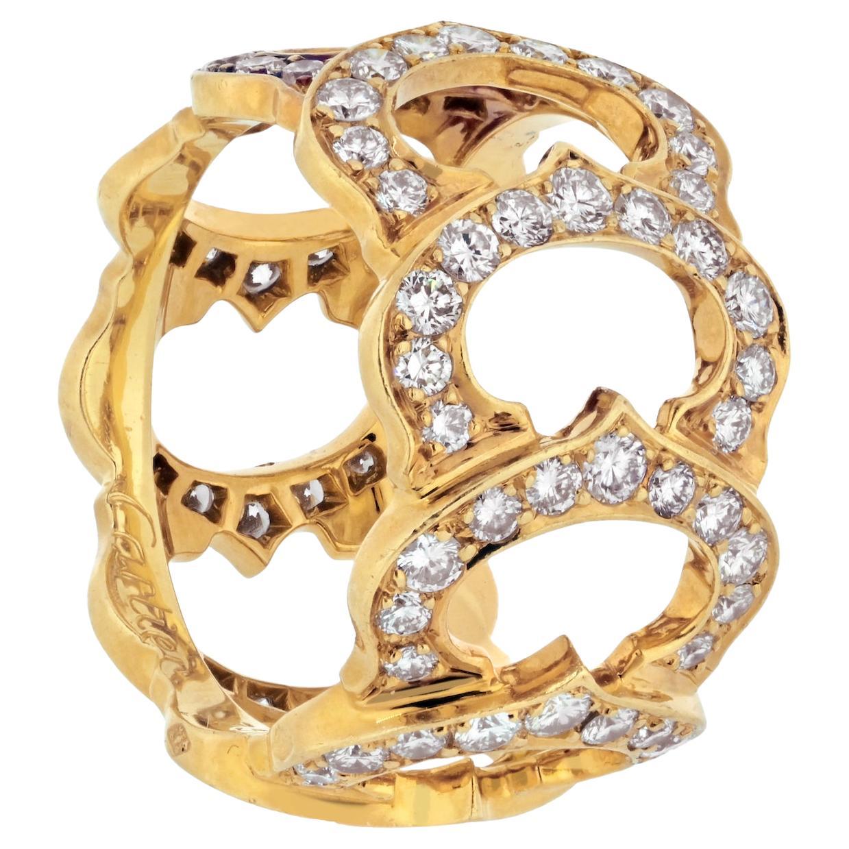 Cartier 18K Yellow Gold Diamond C De Cartier Ring EU 55 For Sale