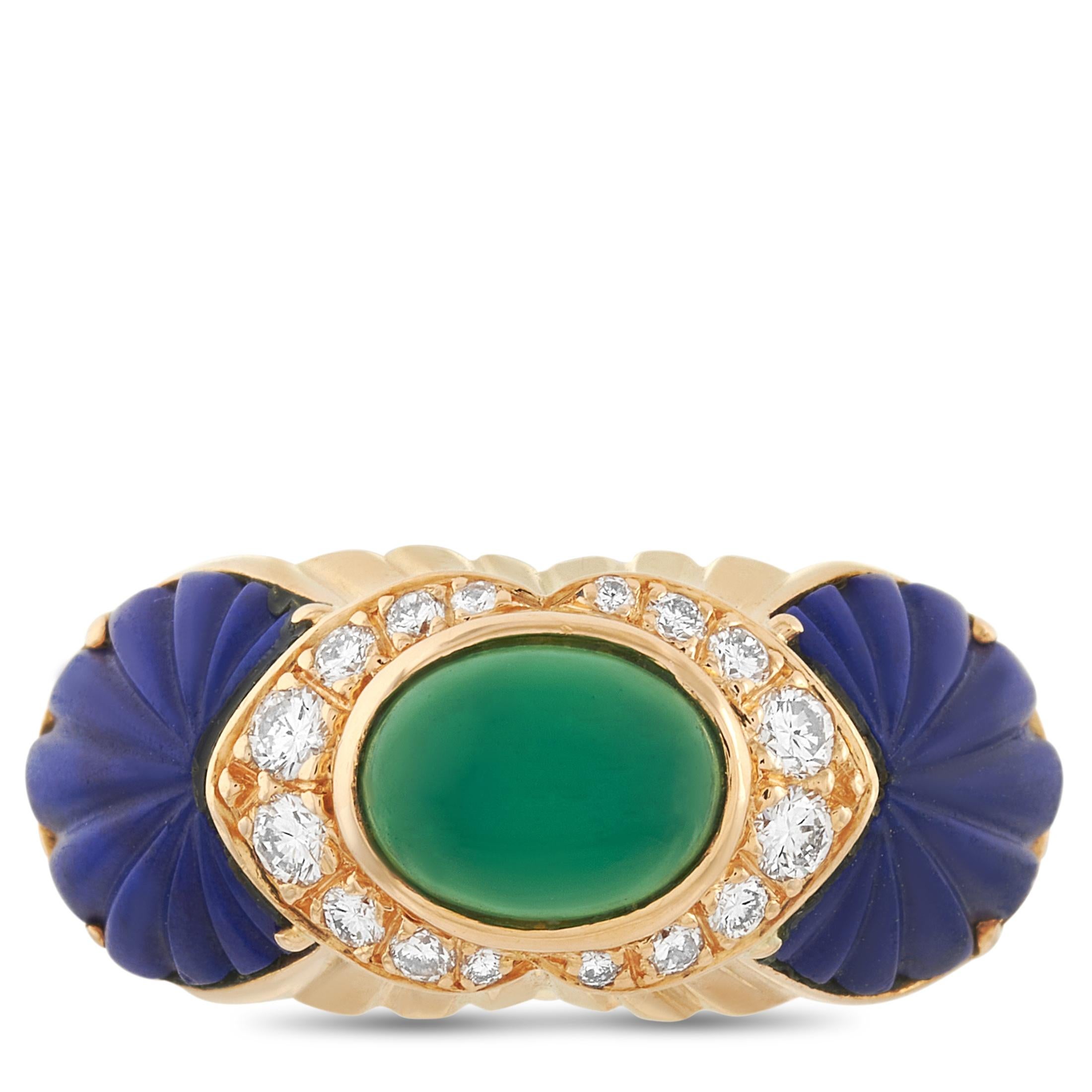 Cartier 18 Karat Yellow Gold Diamond, Chrysoprase and Lapis Ring In Excellent Condition In Southampton, PA