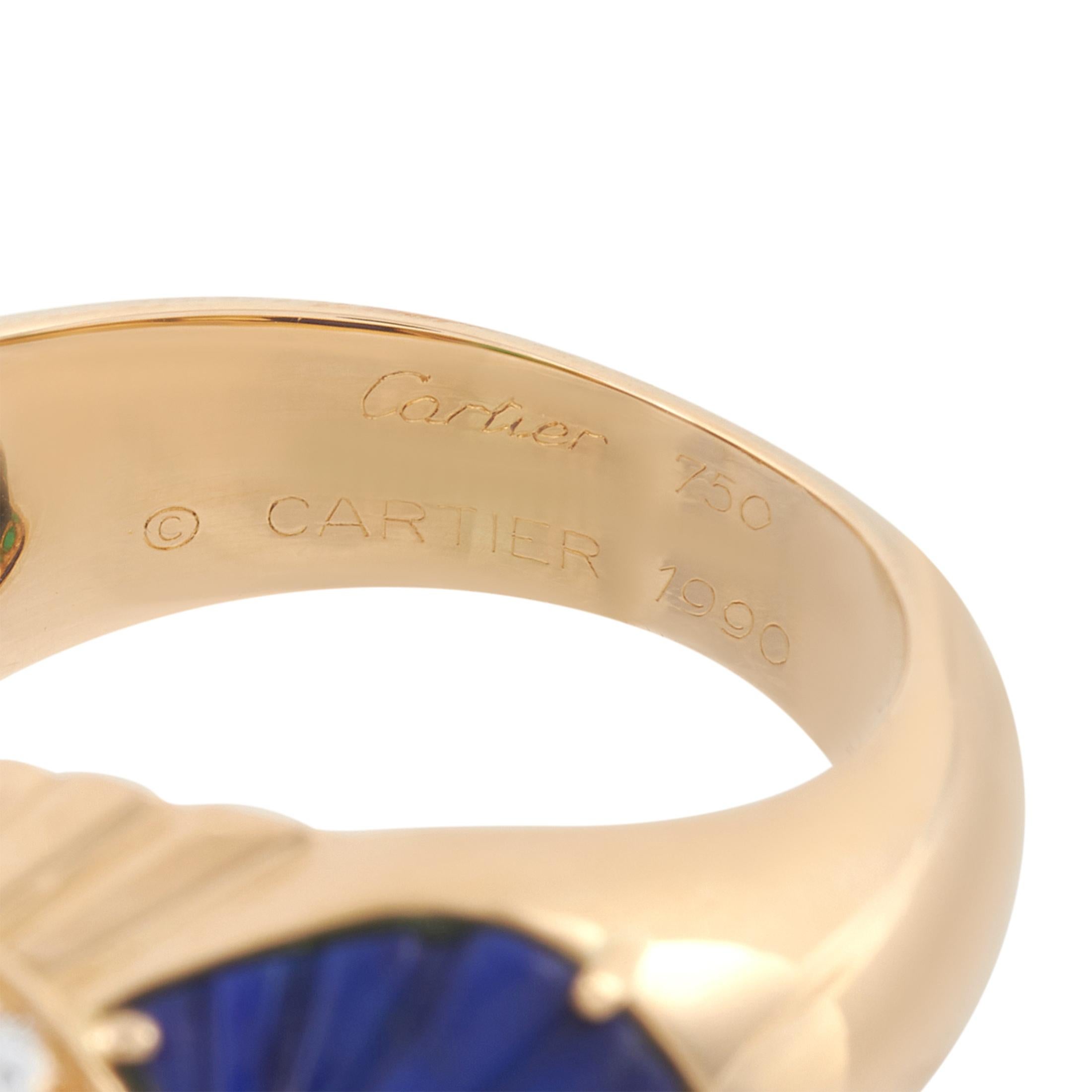 Women's Cartier 18 Karat Yellow Gold Diamond, Chrysoprase and Lapis Ring