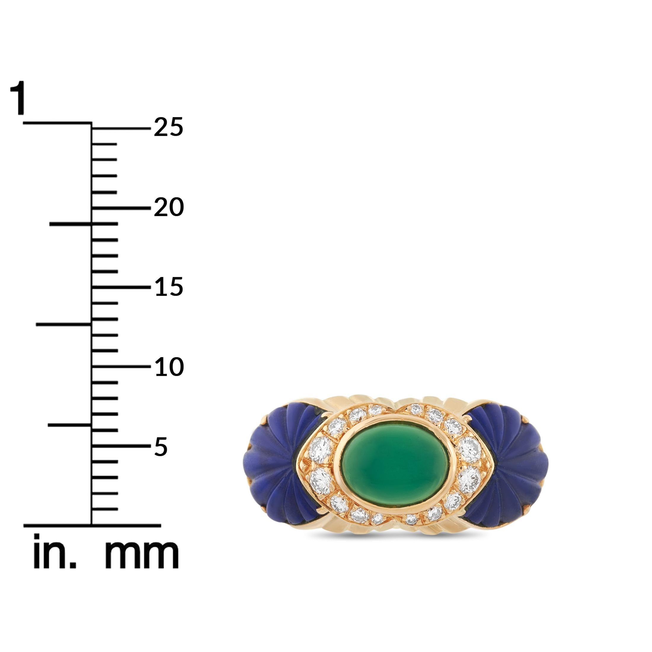 Cartier 18 Karat Yellow Gold Diamond, Chrysoprase and Lapis Ring 1