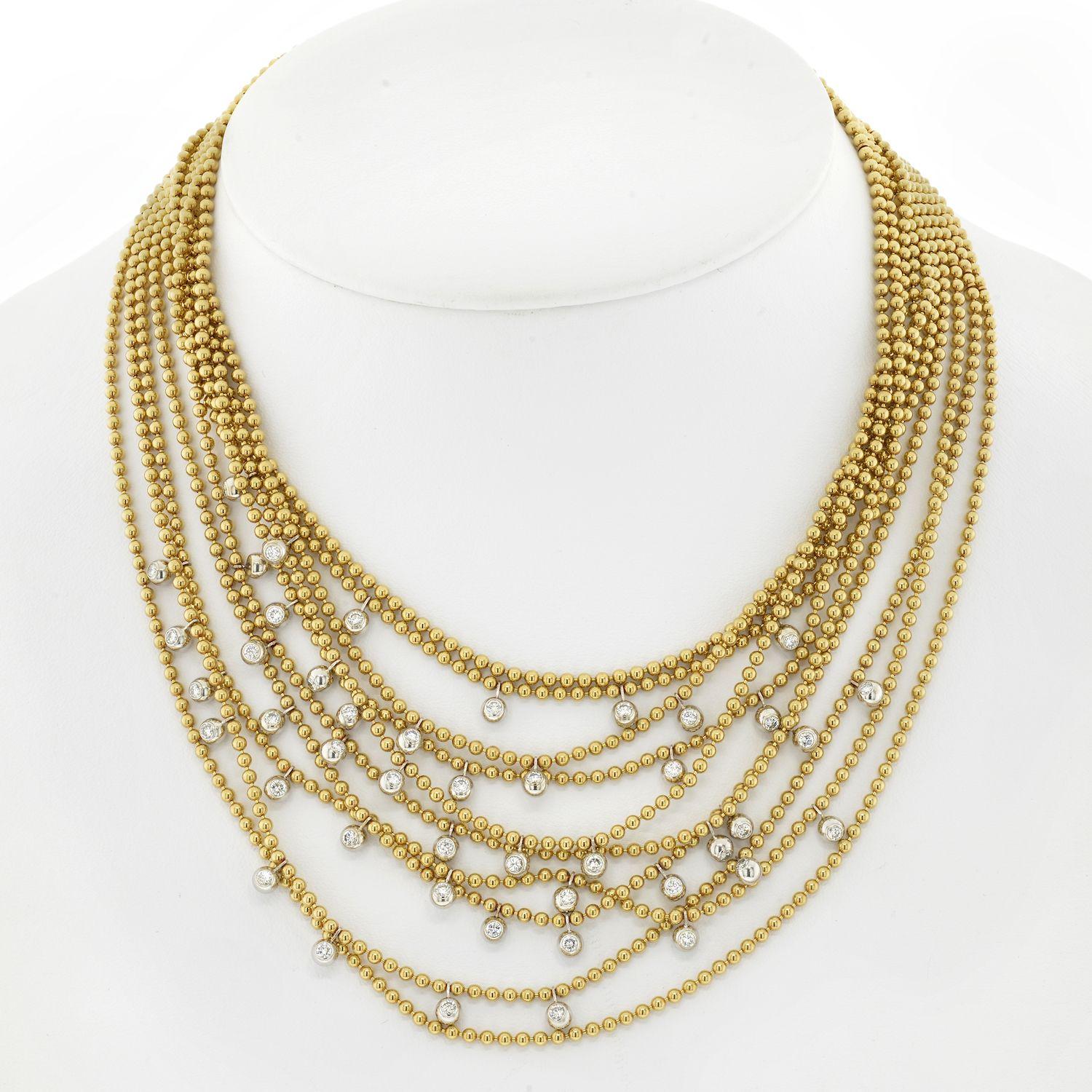 Cartier 18K Yellow Gold Diamond Draperie Multi-Strand 10 Row Necklace In Excellent Condition In New York, NY