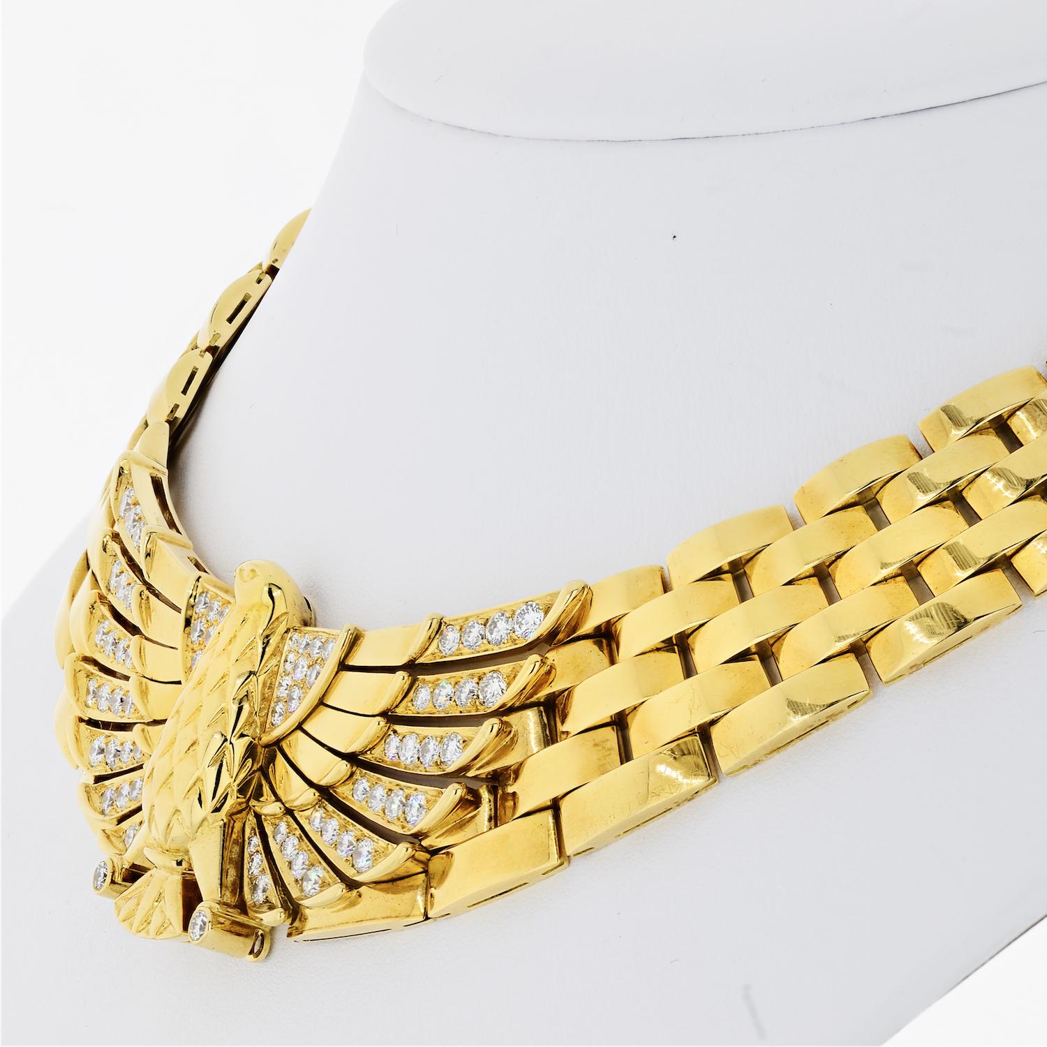 Cartier 18K Gelbgold Diamant Adler Horus Halsband Halskette (Rundschliff)