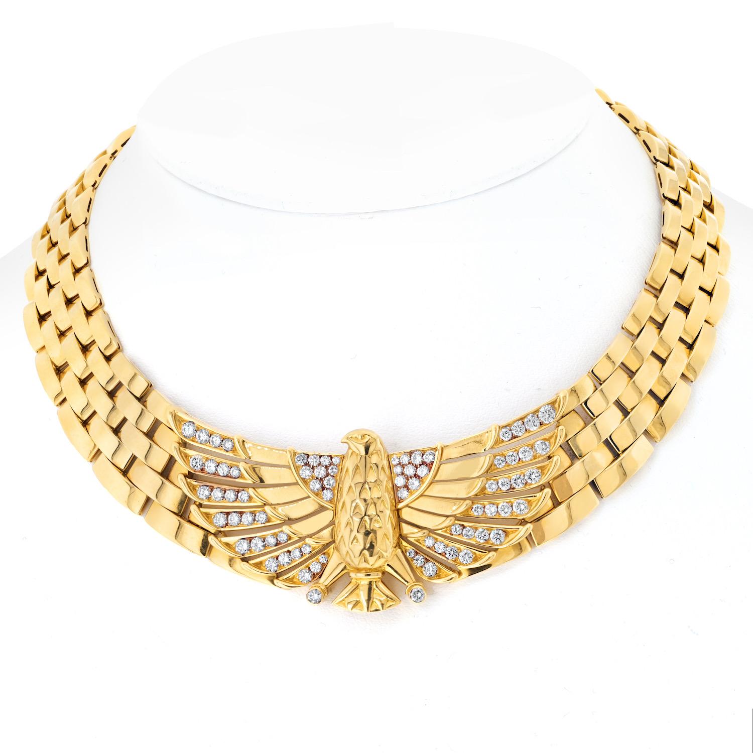 Cartier 18K Gelbgold Diamant Adler Horus Halsband Halskette im Zustand „Hervorragend“ in New York, NY