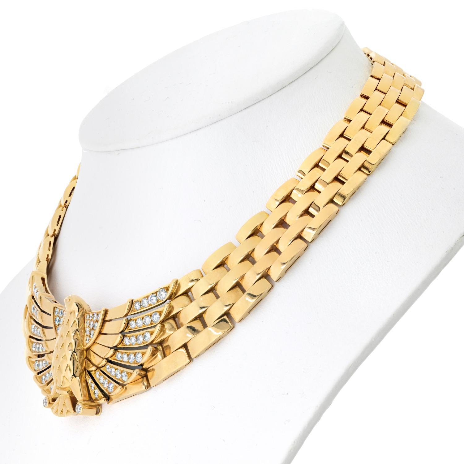 Cartier 18K Gelbgold Diamant Adler Horus Halsband Halskette Damen